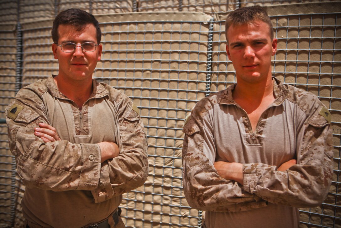Macon, Ga., native Sgt. Stephen M. Smith (left), the armory maintenance chief for 2nd Battalion, 8th Marine Regiment, and Port Neches, Texas, native Lance Cpl. Christian D. Matte, an armorer with 2/8, have worked together for almost a year.  Smith’s left leg was amputated below the knee after he survived an Improvised Explosive Device blast in Ramadi, Iraq, in 2006.