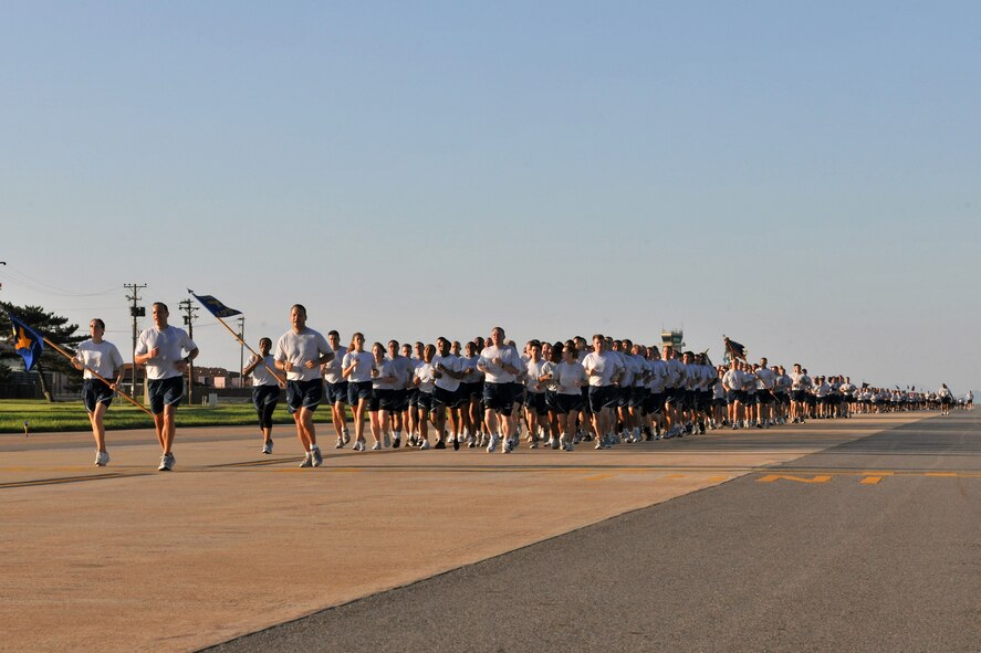 KUNSAN AIR BASE, Republic of Korea -- Members of the 8th Fighter Wing participate in the Warrior Run here July 19. The mission of the 8th FW is to defend the base, accept follow-on forces and take the fight north. (U.S. Air Force photo/Senior Airman Brittany Y. Bateman) 

