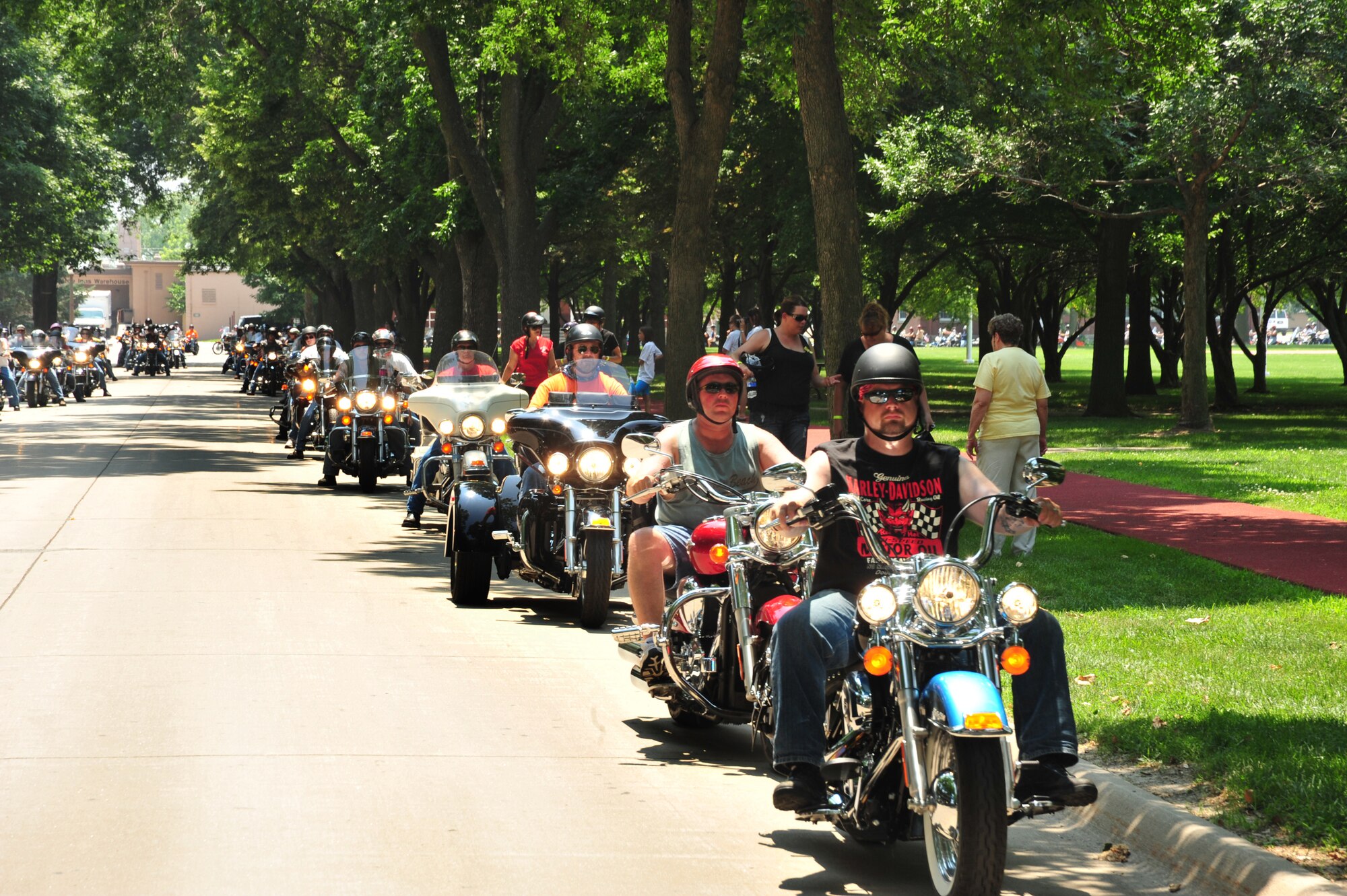 Bikers from around the country gathered at the Offutt Air Force Base parade grounds to participate in the Annual Yellow Ribbon Run on July 10. The Yellow Ribbon Run is an event held each year to honor fallen heroes. (U.S. Air Force Photo by D.P. Heard/Released)