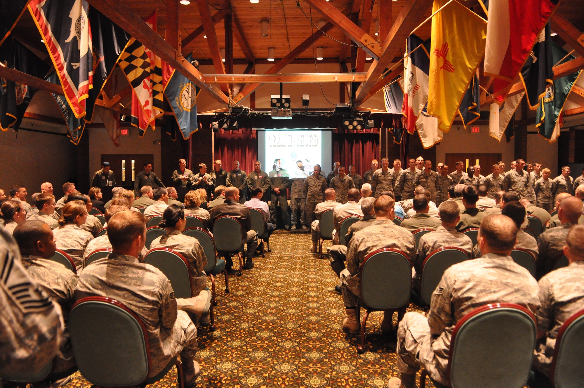 McChord Field personnel gathered July 8 for the introduction of the RODEO team at Joint Base Lewis-McChord, Wash. Teams introduced include aircrew, maintainers, finance experts, aeromedical evacuation, aerial porters and security forces. (U.S. Air Force photo/Airman 1st Class Leah Young)