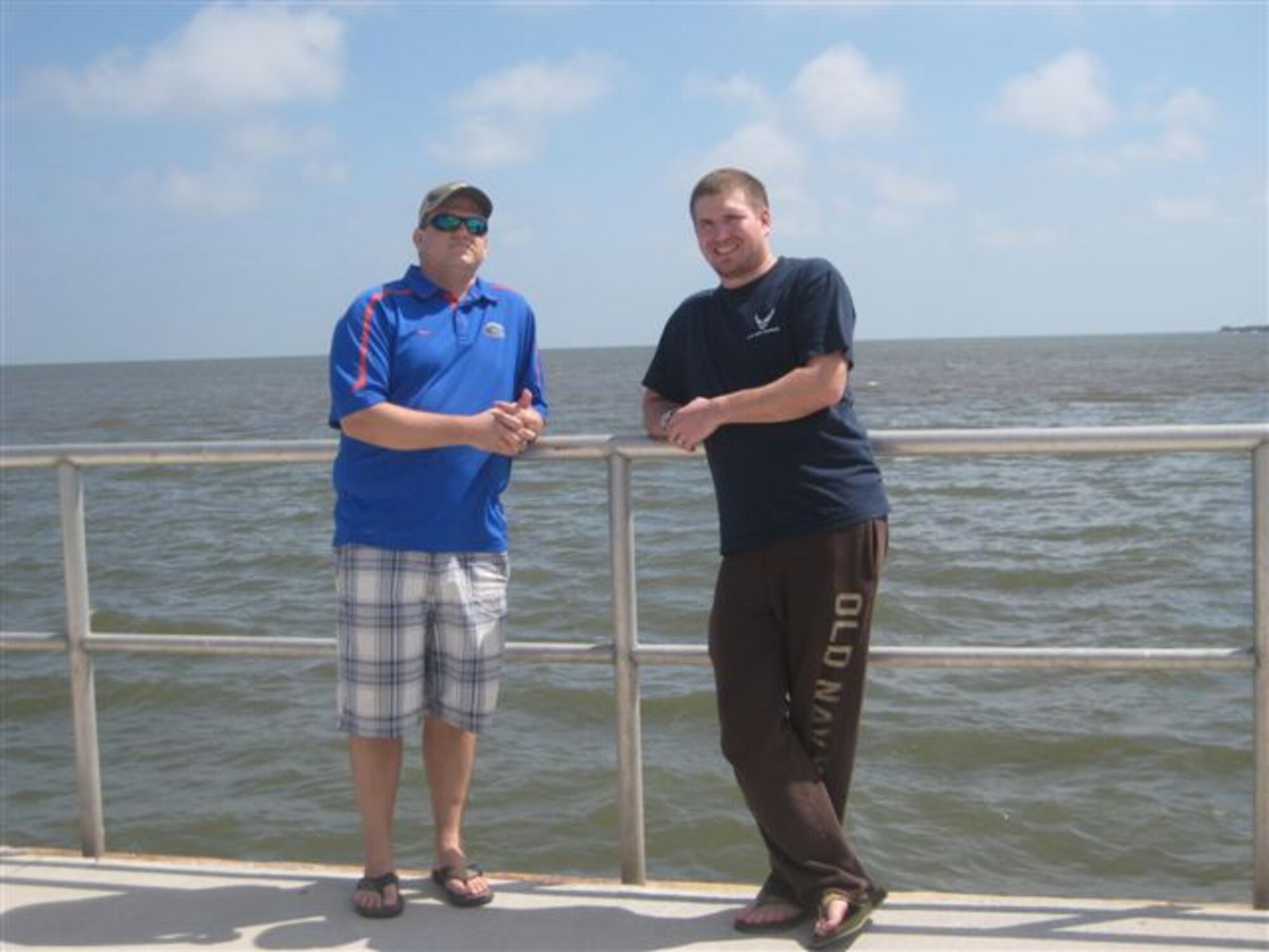CEDAR SPRINGS, Fla. -- Airman 1st Class David Maxwell, 5th Communications Squadron communication security accountant, and his cousin Austin Pumneo, a branch manager in Gainesville, Fla., are catching some sun at the beach here March 21, five days after kidney transplant surgery. Pumneo had been diagnosed with Nephrosclerosis, which is a condition that causes the outer layer of the kidney to harden and shut down completely. After doing a lot of research and talking it over with his family, Maxwell made the decision to help and volunteered to donate his kidney to his cousin. (Courtesy photo)