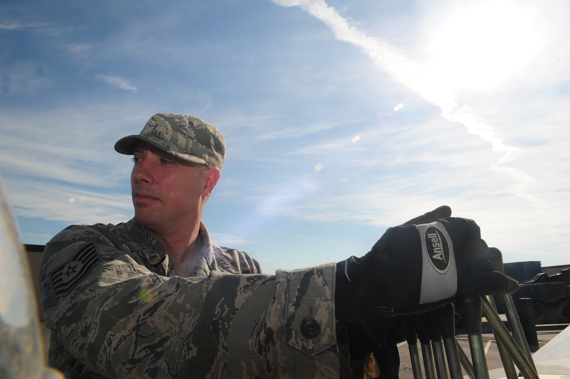 MINOT AIR FORCE BASE, N.D. -- Tech. Sgt. Bradley Williams, 5th Logistics Readiness Squadron vehicle operations supervisor, operates the controls of a tow truck during a training exercise here July 13. Williams was recently recognized as one of the U.S. Air Force’s 12 Outstanding Airmen of the Year. (U.S. Air Force photo/Senior Airman Michael J. Veloz)