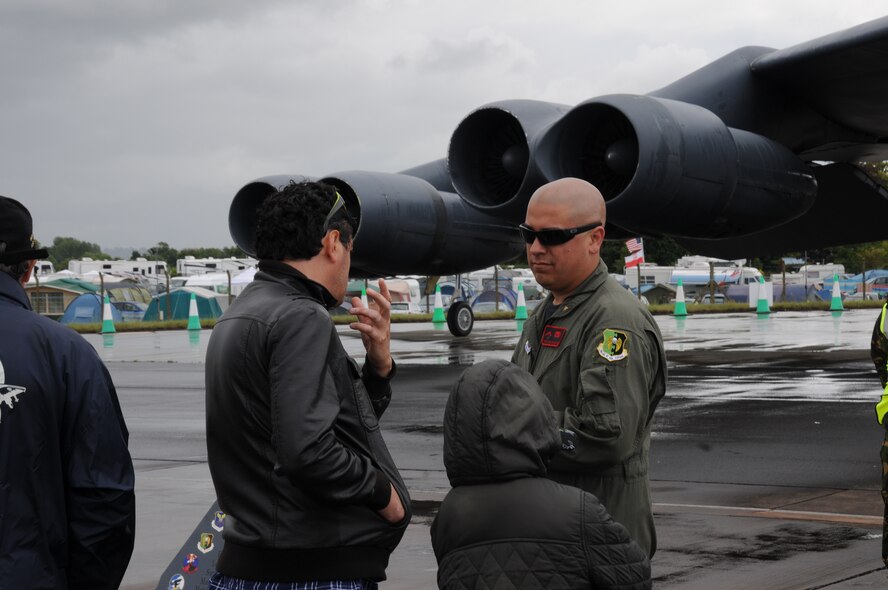RAF FAIRFORD, United Kingdom -- Minot Air Force Base, N.D.'s Staff Sgt. John P. Wilkinson, 5th Aircraft Maintenance Squadron crew chief, had the opportunity to be part of the Royal International Air Tattoo and interact with the attendees there July 16. The Royal International Air Tattoo hosted more than 200 aircraft from 30 countries on static and aerial display, including 18 aircraft from the different branches of the U.S. military. (Courtesy photo)

