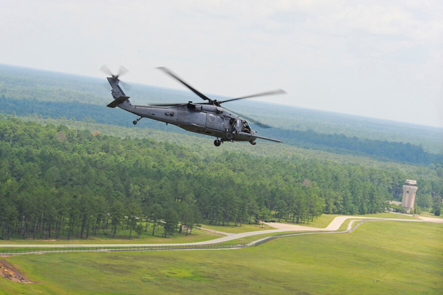 An HH-60G Pave Hawk assigned to the 41st Rescue Squadron makes its way to land at the conclusion of a training mission at Moody Air Force Base, Ga., July 12, 2011. The squadron conducted the mission to stay current on training objectives and requirements. (U.S. Air Force photo by Staff Sgt. Jamal D. Sutter/Released)