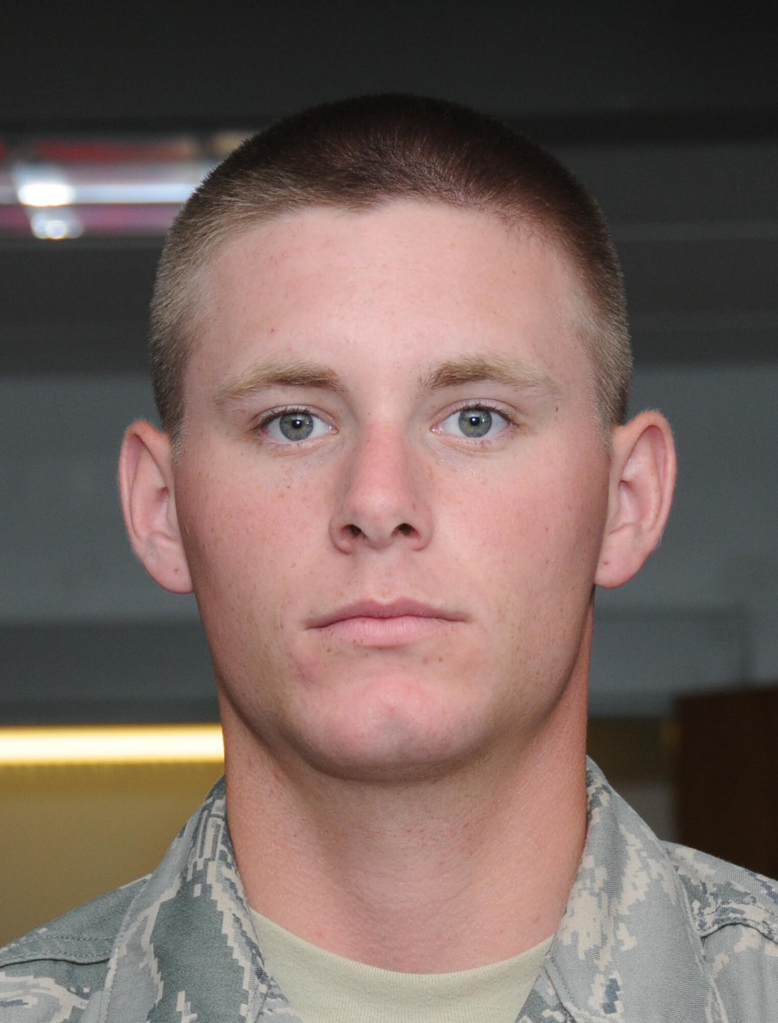 Airman Basic Blaine Russell graduated from the electronic principles course in the
335th Training Squadron with perfect scores. Russell is from Sainte Genevieve, Mo.  He is headed to Sheppard Air Force Base, Texas, for F-22 avionic systems training.  (U.S. Air Force photo by Kemberly Groue)