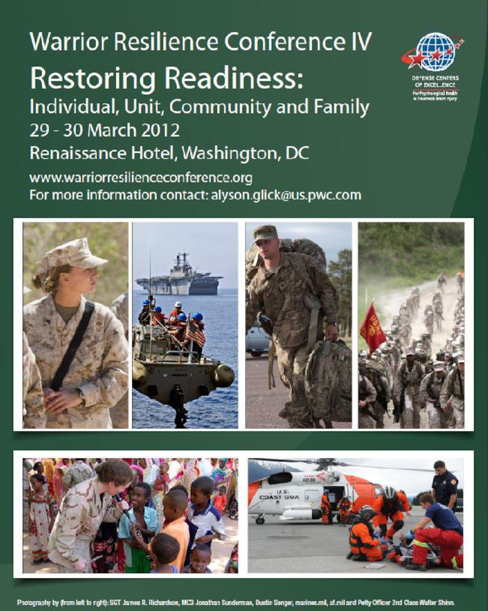The Warrior Resilience Conference IV, Restoring Readiness: Individual, Unit, Community and Family, will be held 29-30 March 2012 in Washington, DC (Courtesy Photo)