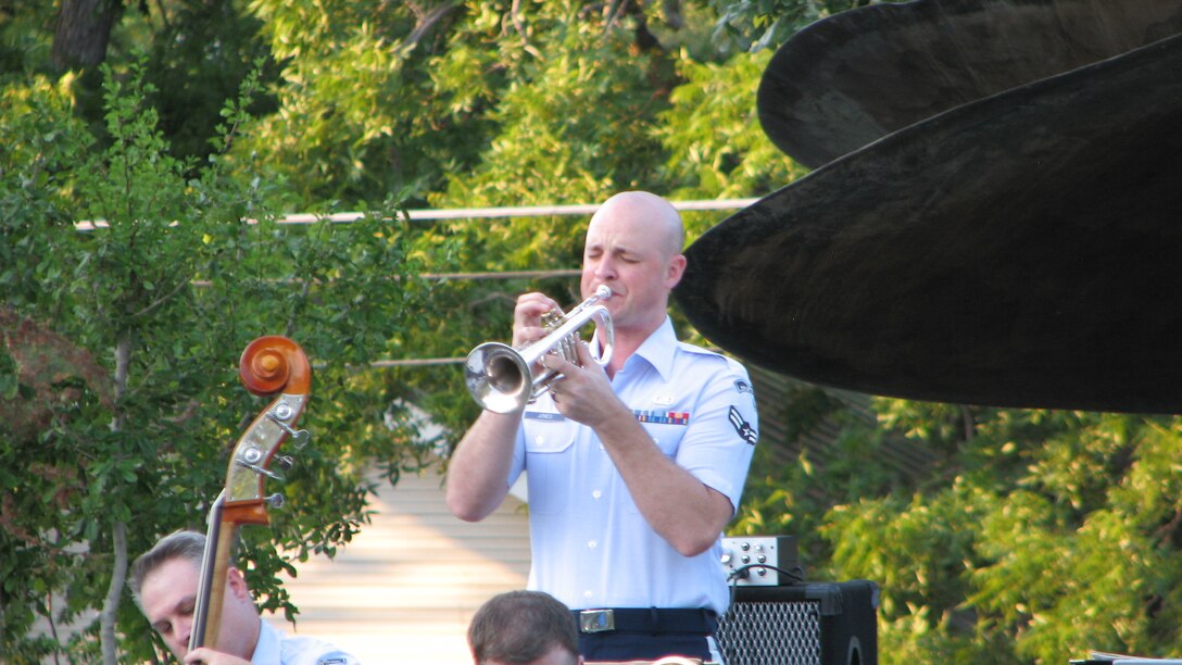A1C Ken Jones performs with Dimensions in Blue in Fredericksburg, TX on July 8, 2011