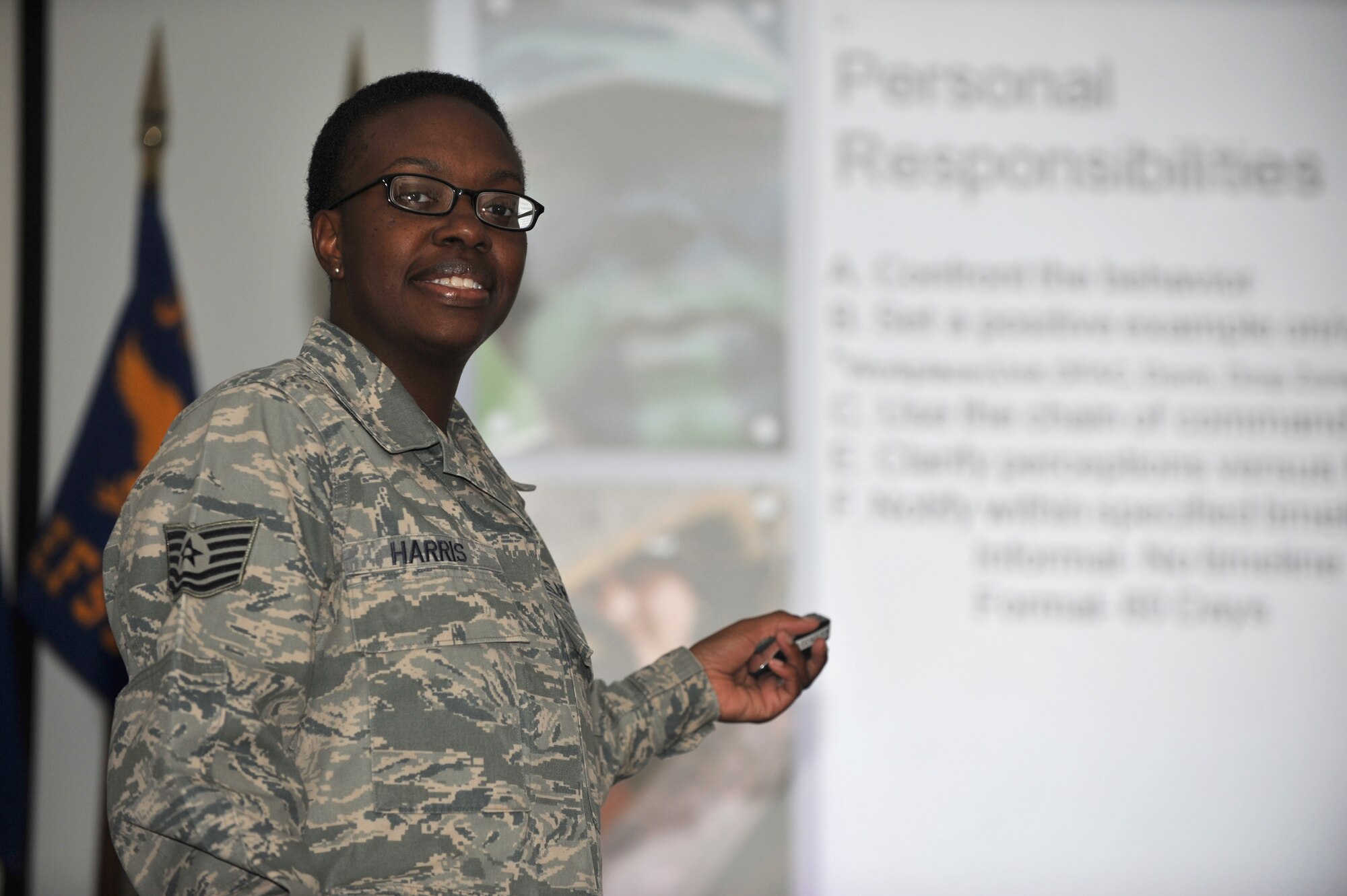Technical Sgt. Sheneke L. Harris is deployed from the 43rd Airlift Group,  Pope Field, N.C. (U.S. Air Force photo by Master Sgt. Carlotta Holley)
