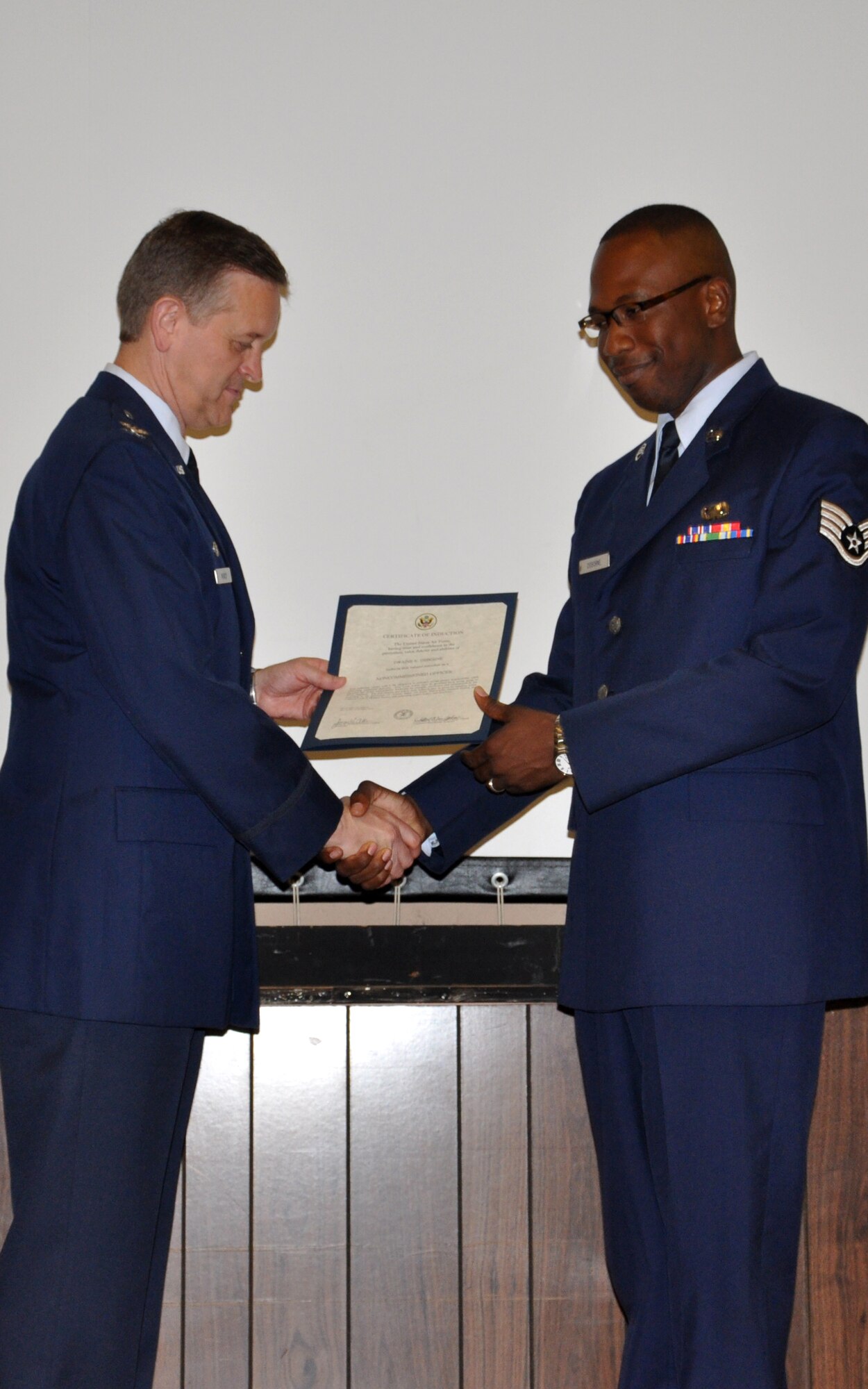 JOINT BASE ANDREWS, Md. -- Enlisted Reserve Airmen from the 459th Air Refueling Wing newly promoted to the ranks of Staff Sergeant and Master Sergeant were formally recognized at an inaugural senior non-commissioned officer and non-commissioned officer induction ceremony here July 17, 2011. (U.S. Air Force photo/Senior Airman Amber Russell)