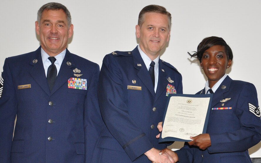 JOINT BASE ANDREWS, Md. -- Enlisted Reserve Airmen from the 459th Air Refueling Wing newly promoted to the ranks of Staff Sergeant and Master Sergeant were formally recognized at an inaugural senior non-commissioned officer and non-commissioned officer induction ceremony here July 17, 2011. (U.S. Air Force photo/Senior Airman Amber Russell)