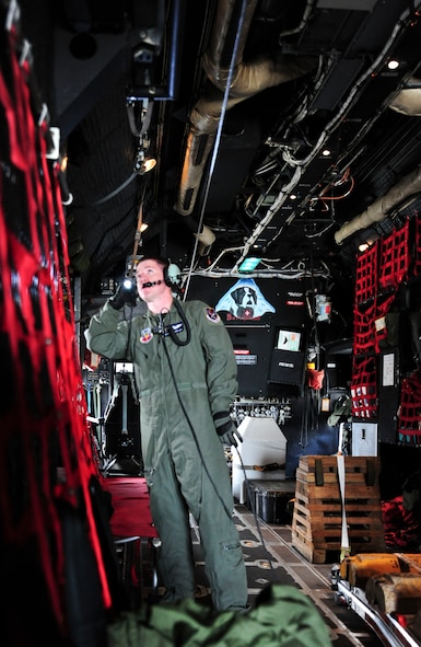 U.S. Air Force Airman 1st Class Barret Smith, 71st Rescue Squadron loadmaster, performs pre-flight inspections on a HC-130 Combat King before takeoff at Moody Air Force Base, Ga., July 12, 2011. Inspecting the aircraft for safety hazards is one of the most important tasks before flying. (U.S. Air Force photo by Senior Airman Stephanie Mancha/Released)