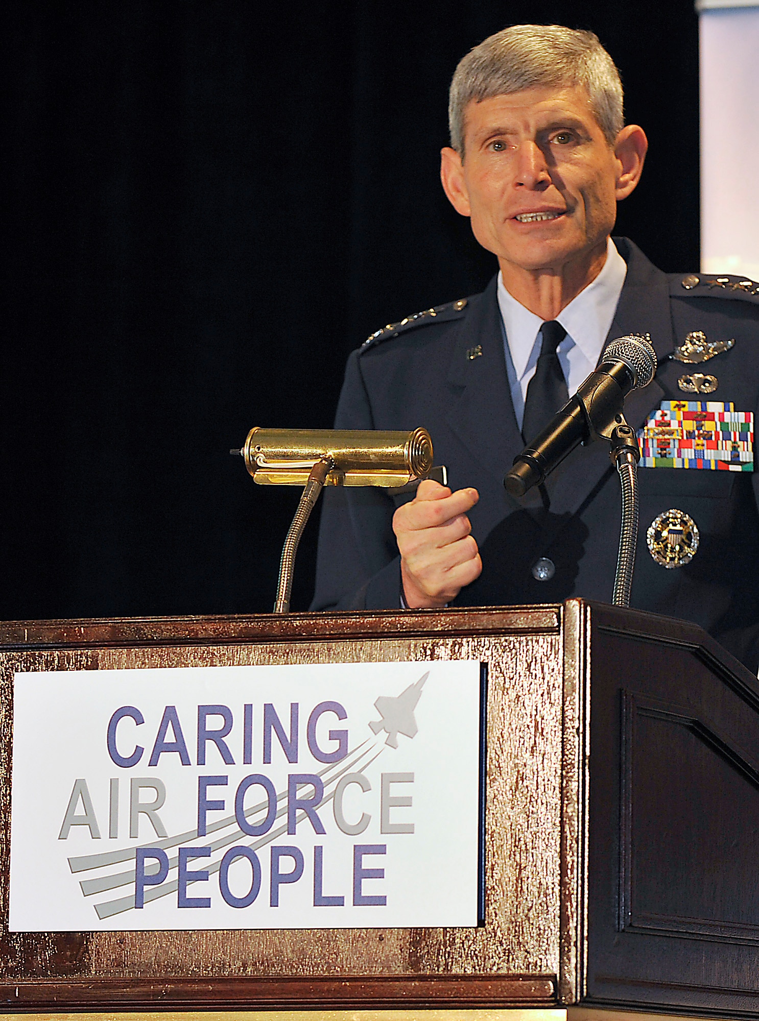Air Force Chief of Staff Gen. Norton Schwartz delivers his closing remarks at the Caring for People Forum in Arlington Va., July 21, 2011.  The three-day conference worked to close the gap between needs and solutions in some of the Air Force's personnel programs.  (U.S. Air Force photo/Michael J. Pausic)