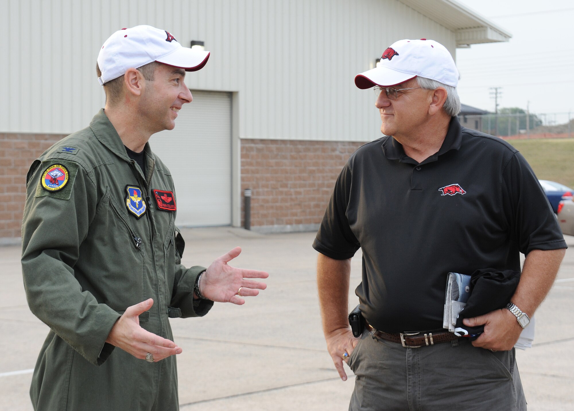 Col. Mark Czelusta, 314th Airlift Wing commander, talks with Eddie Joe Williams, Arkansas State Senator, during the 2011 Air Mobility Command RODEO send off July 22, 2011, at Little Rock Air Force Base, Ark. Civic leaders travel with the Little Rock RODEO teams to see the base’s off installation capabilities and to meet with civic leaders and Airmen from other AMC bases and teams from around the world. (U.S. Air Force photo by Airman 1st Class Ellora Remington)