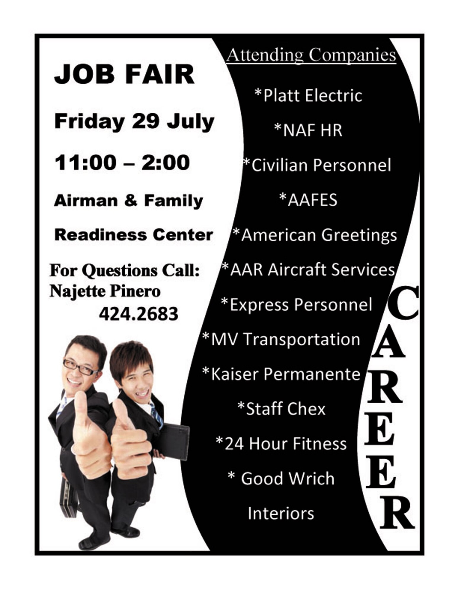 TRAVIS AIR FORCE BASE, Calif. -- Airmen & Family Readiness Job Fair. (US Air Force courtesy graphic)