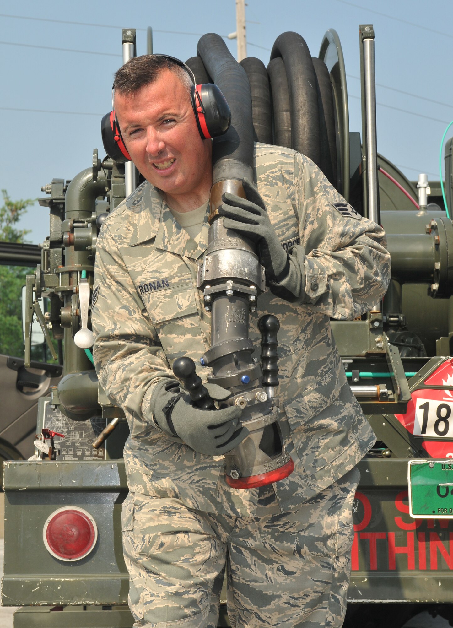 Senior Airman Matthew Ronan, a fuels distribution operator, pumped 5.5 million gallons of JP-8 gas to coalition aircraft, which not only earned him the title of ?Servicing King of the Rotation? but got him inducted into the 379th Air Expeditionary Wing Hall of Fame. Ronan, a reservists with the 512th Airlift Wing at Dover Air Force Base, Del., recently returned from his deployment where he worked for the 379th Expeditionary Logistics Readiness Squadron in Southwest Asia. (U.S. Air Force photo by Capt. Marnee A.C. Losurdo)