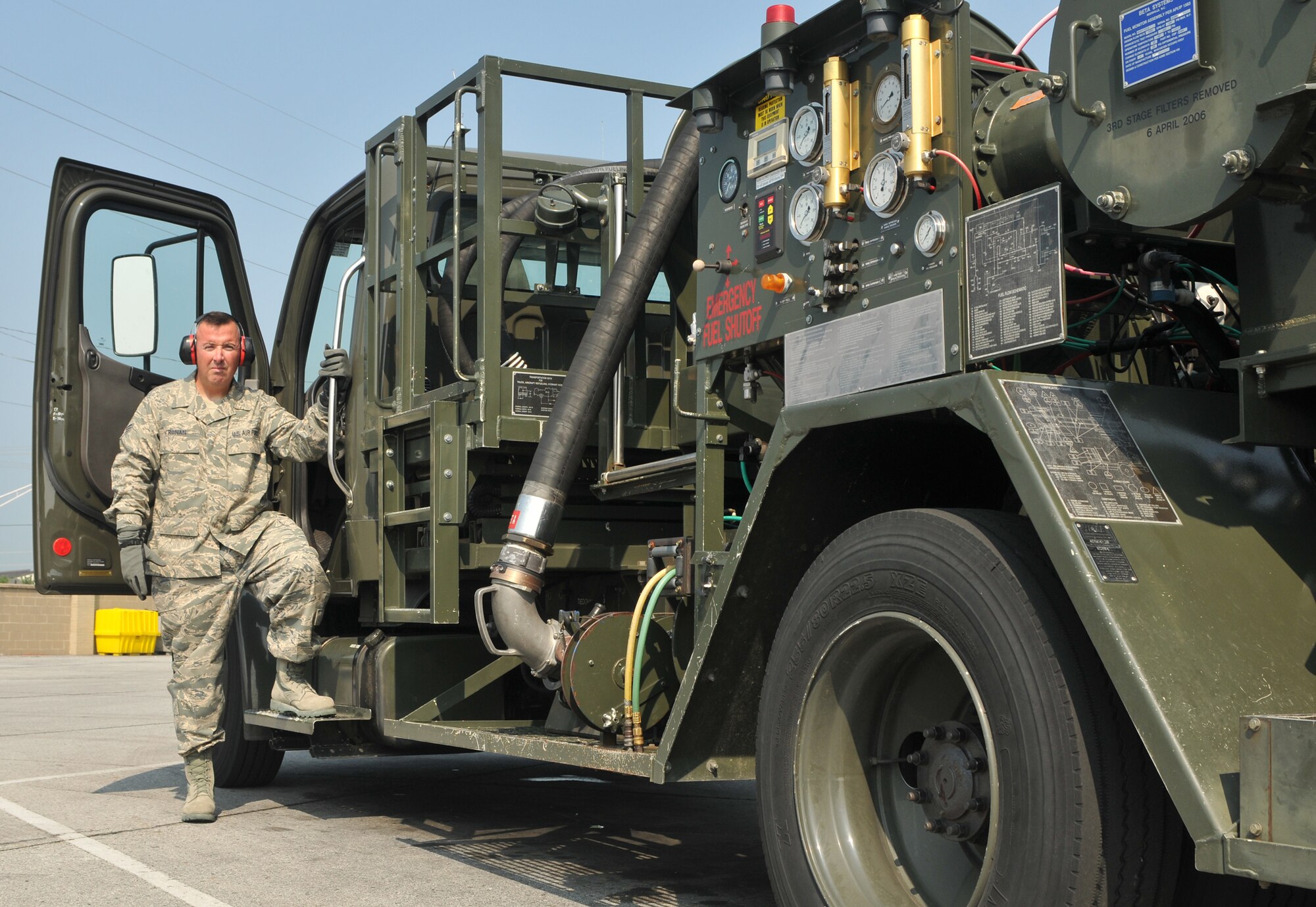 Senior Airman Matthew Ronan, a fuels distribution operator, pumped 5.5 million gallons of JP-8 gas to coalition aircraft, which not only earned him the title of ?Servicing King of the Rotation? but got him inducted into the 379th Air Expeditionary Wing Hall of Fame. Ronan, a reservists with the 512th Airlift Wing at Dover Air Force Base, Del., recently returned from his deployment where he worked for the 379th Expeditionary Logistics Readiness Squadron in Southwest Asia. (U.S. Air Force photo by Capt. Marnee A.C. Losurdo)