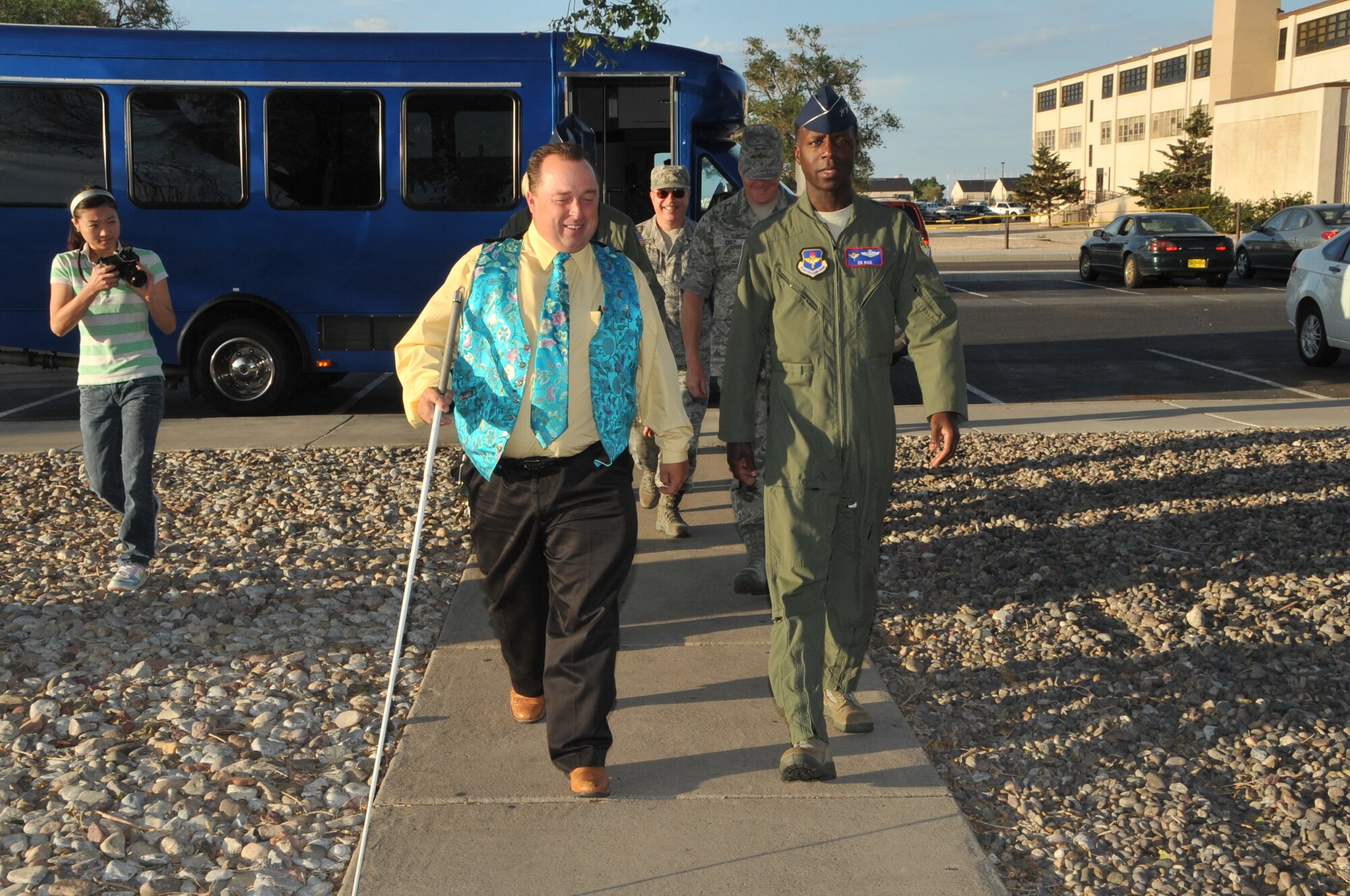 Right, Gen. Edward A. Rice Jr., AETC commander, and Mr. Robert Vick, Thunderbird Inn manager, enter the dining facility.

Photo by Todd Berenger