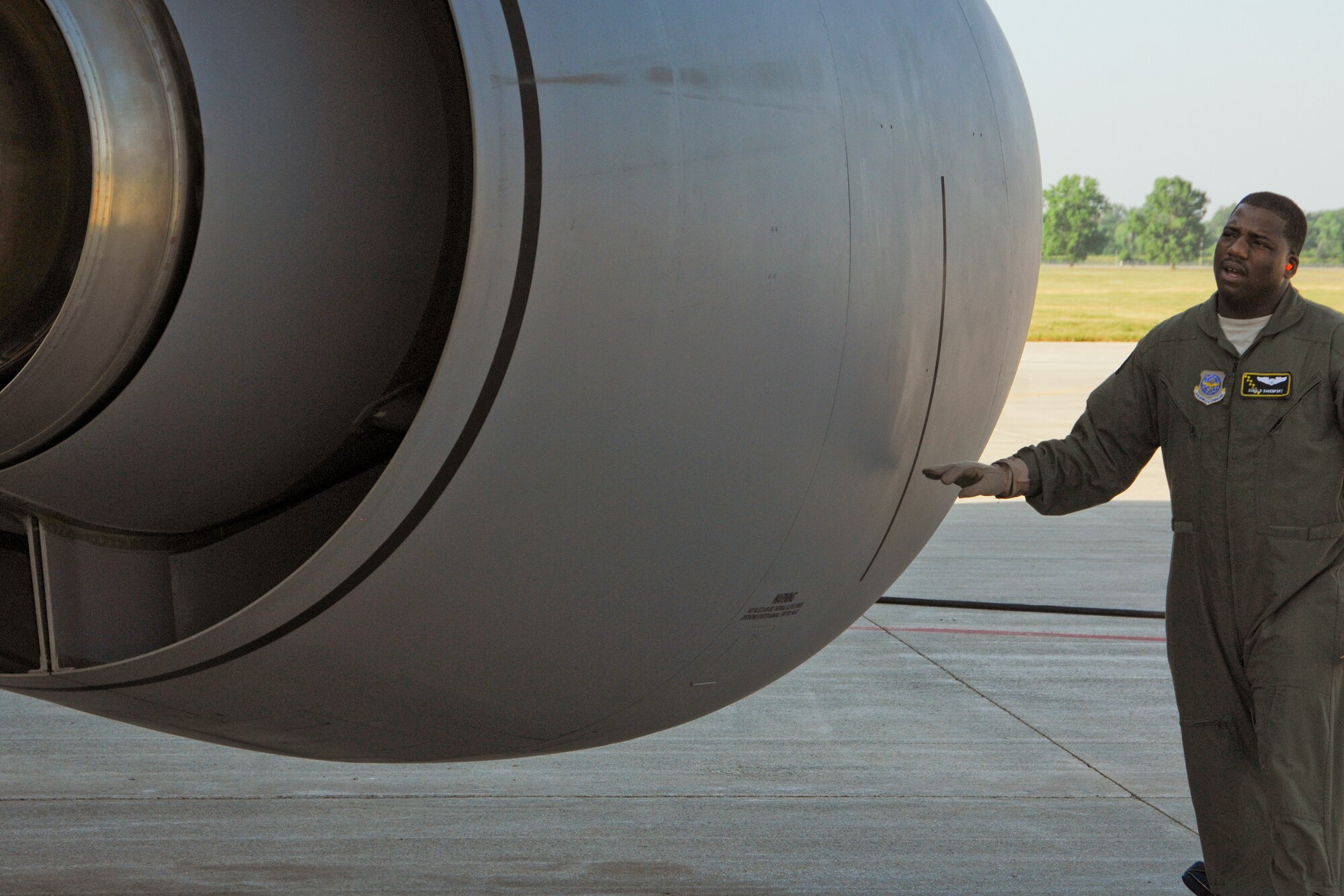 Capt. Don Davenport performs a pre-flight inspection of a KC-135 Stratotanker at Selfridge Air National Guard Base, Mich., July 21, 2011. Davenport is a pilot with the 171st Air Refueling Squadron at Selfridge. (USAF photo by John S. Swanson)