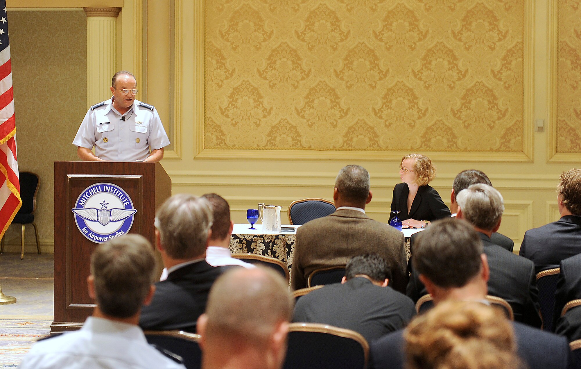 Air Force Vice Chief of Staff Gen. Phil Breedlove gives a presentation on Air Force future operating concepts and Air-Sea Battle July 20, 2011, in Arlington, Va., at an event hosted by the Air Force Association's Mitchell Institute for Airpower Studies. The general also discussed the importance of the Air Force’s planned Long Range Strike family of systems. (U.S. Air Force photo/Scott M. Ash)