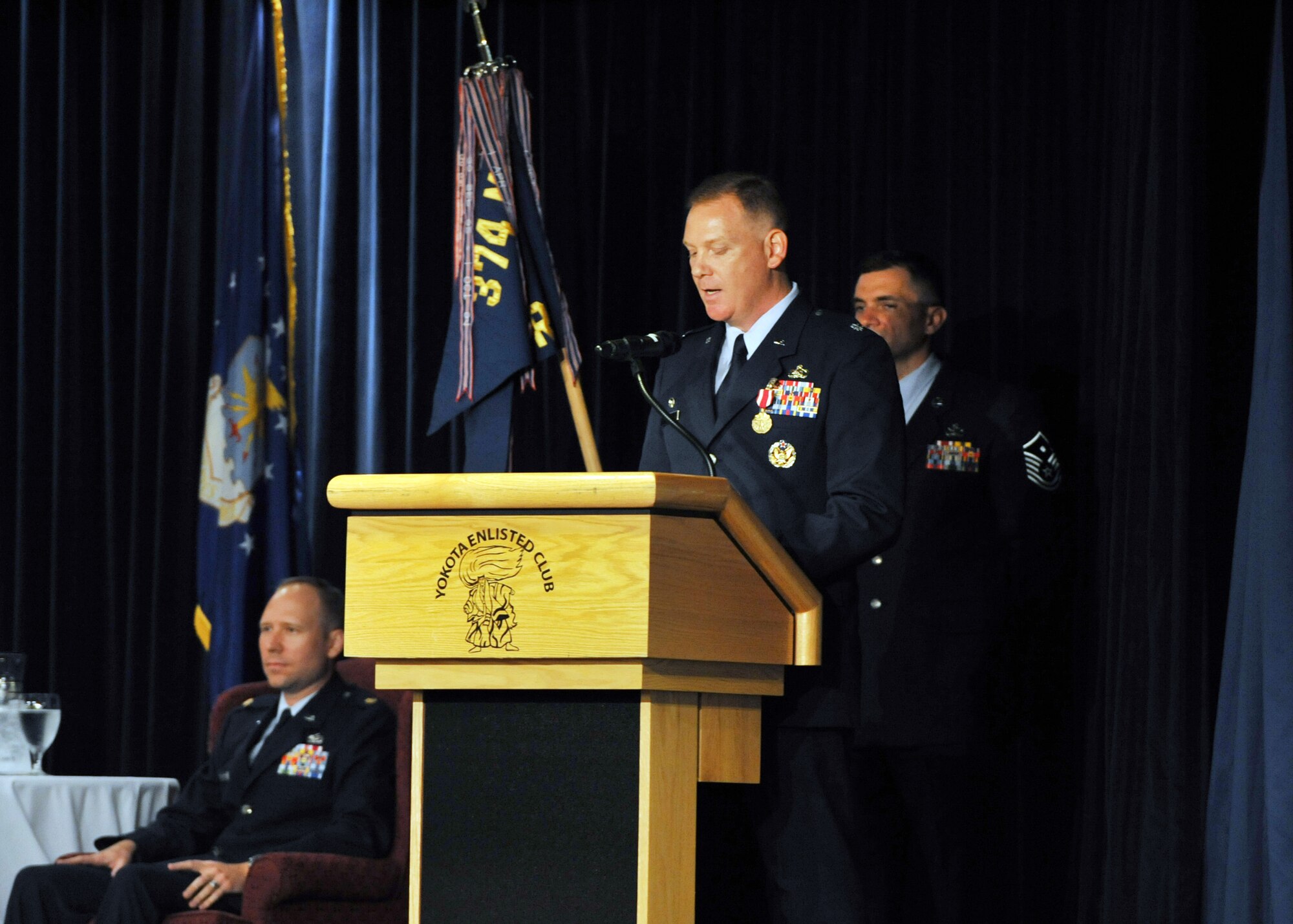 YOKOTA AIR BASE, Japan -- Lt. Col. John LaPore, 374th Logistics Readiness Squadron commander, speaks to his squadron one last time before relinquishing command at Yokota Air Base, Japan, July 20, 2011. (U.S. Air Force photo/Airman 1st Class Krystal M. Garrett)