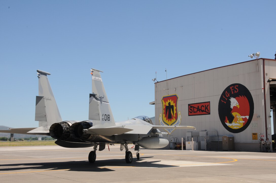 An F-15 Eagle from the 120th Fighter Wing, Montana Air National Guard, taxis by during the 14th biennial Sentry Eagle Open House at Kingsley Field, Klamath Falls, Ore. July 23, 2011.  (U.S. Air Force photo by Tech. Sgt. Jennifer Shirar)