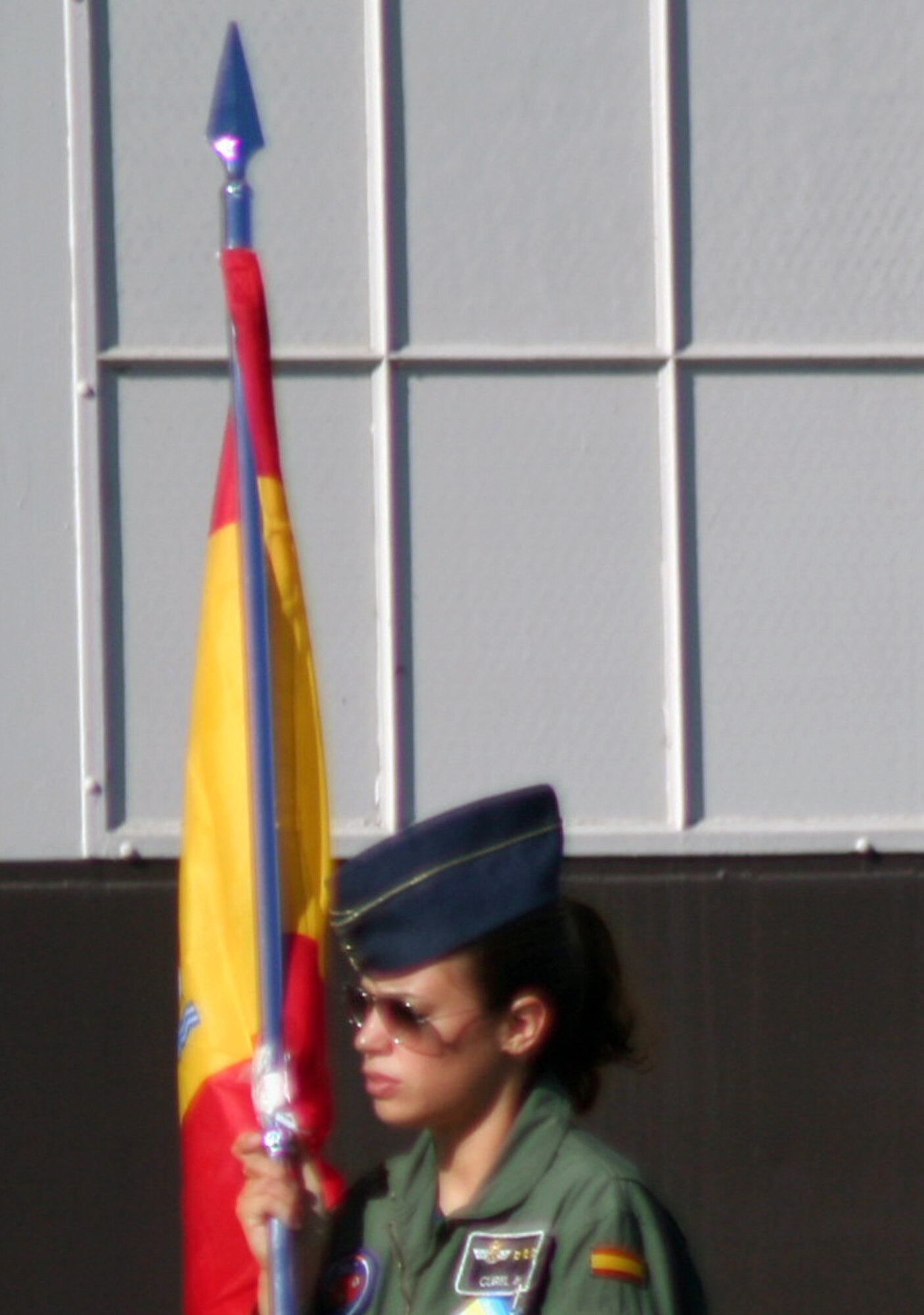 A member of the Spanish air force team prepares for opening ceremonies for Air Mobility Rodeo 2011 on July 24, 2011, at Joint Base Lewis-McChord, Wash. Air Mobility Rodeo 2011, sponsored by the Air Mobility Command, is the Mobility Air Force's readiness competition. This competition focuses on improving worldwide air mobility forces' professional core abilities. More than 150 teams and 3,000 people from the Air Force, and Air Force Reserve, as well as allied nations are participating in Rodeo. (U.S. Air Force Photo/Master Sgt. Scott T. Sturkol)