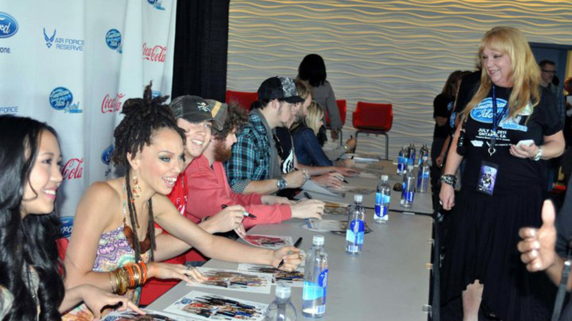 The U.S. Air Force Reserve GetOneNow program is the reason these March Air Reserve Base reservists and their guests attended the 2011 American Idol Live Tour July 16th in Ontario, Calif. The VIP concert tickets included the meet and greet with the idols. (U.S. Air Force photo/Linda Welz)