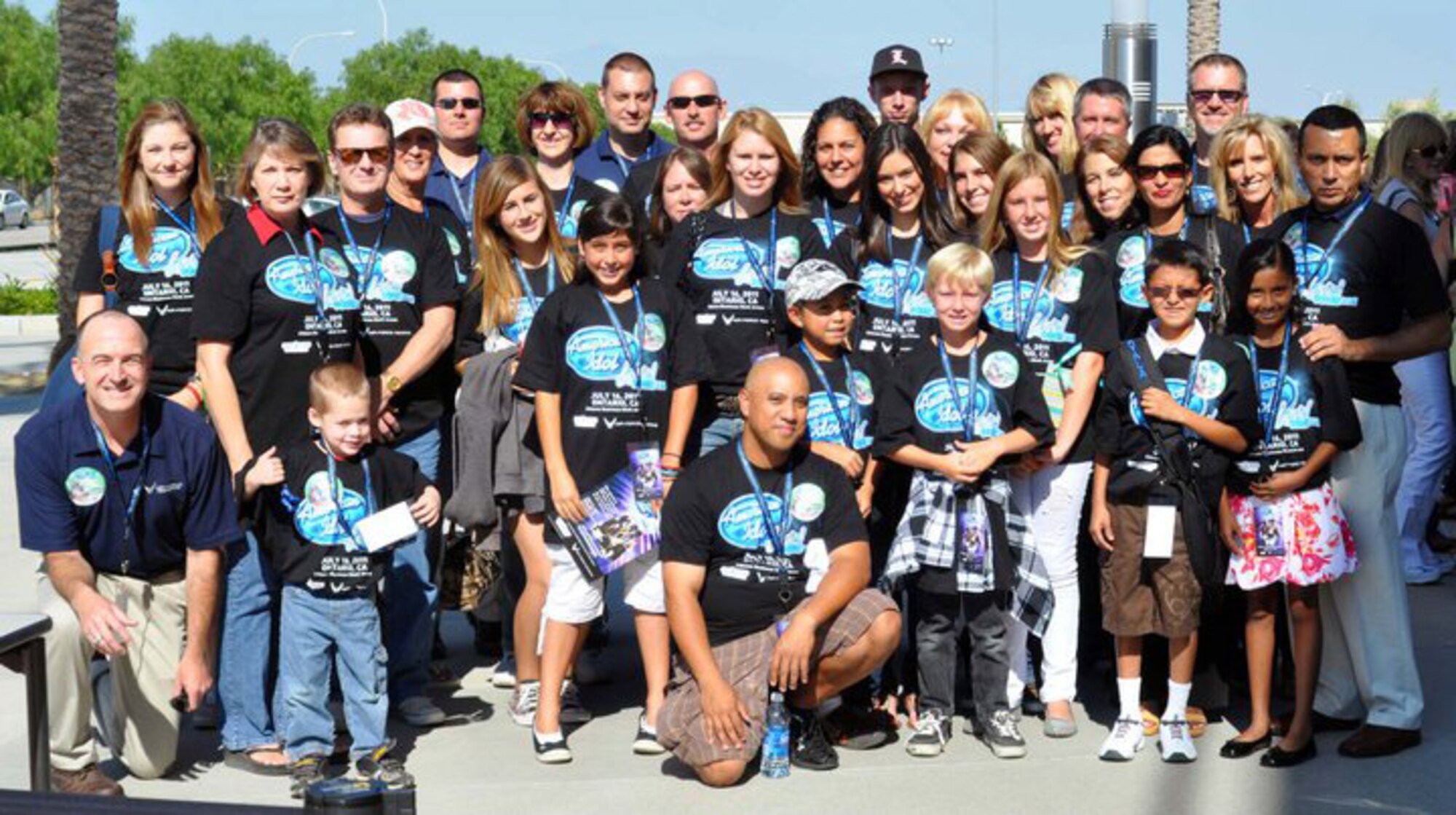 The U.S. Air Force Reserve GetOneNow program is the reason these March Air Reserve Base reservists and their guests attended the 2011 American Idol Live Tour July 16th in Ontario, Calif. The VIP concert tickets included the meet and greet with the idols. (U.S. Air Force photo/Linda Welz)