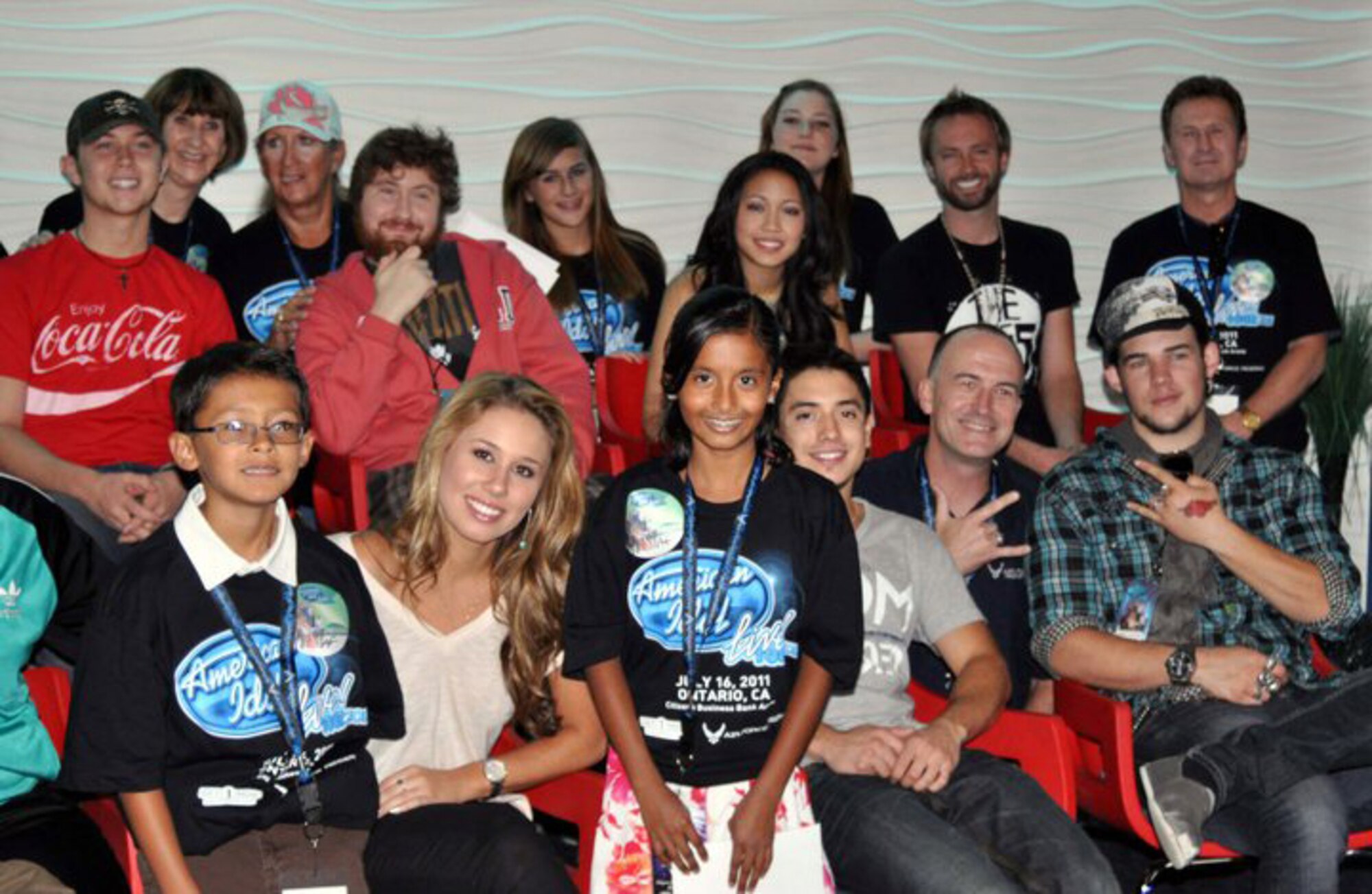The U.S. Air Force Reserve GetOneNow program is the reason these March Air Reserve Base reservists and their guests attended the 2011 American Idol Live Tour July 16th in Ontario, Calif. The VIP concert tickets included the meet and greet with the idols. (U.S. Air Force photo/Linda Welz)