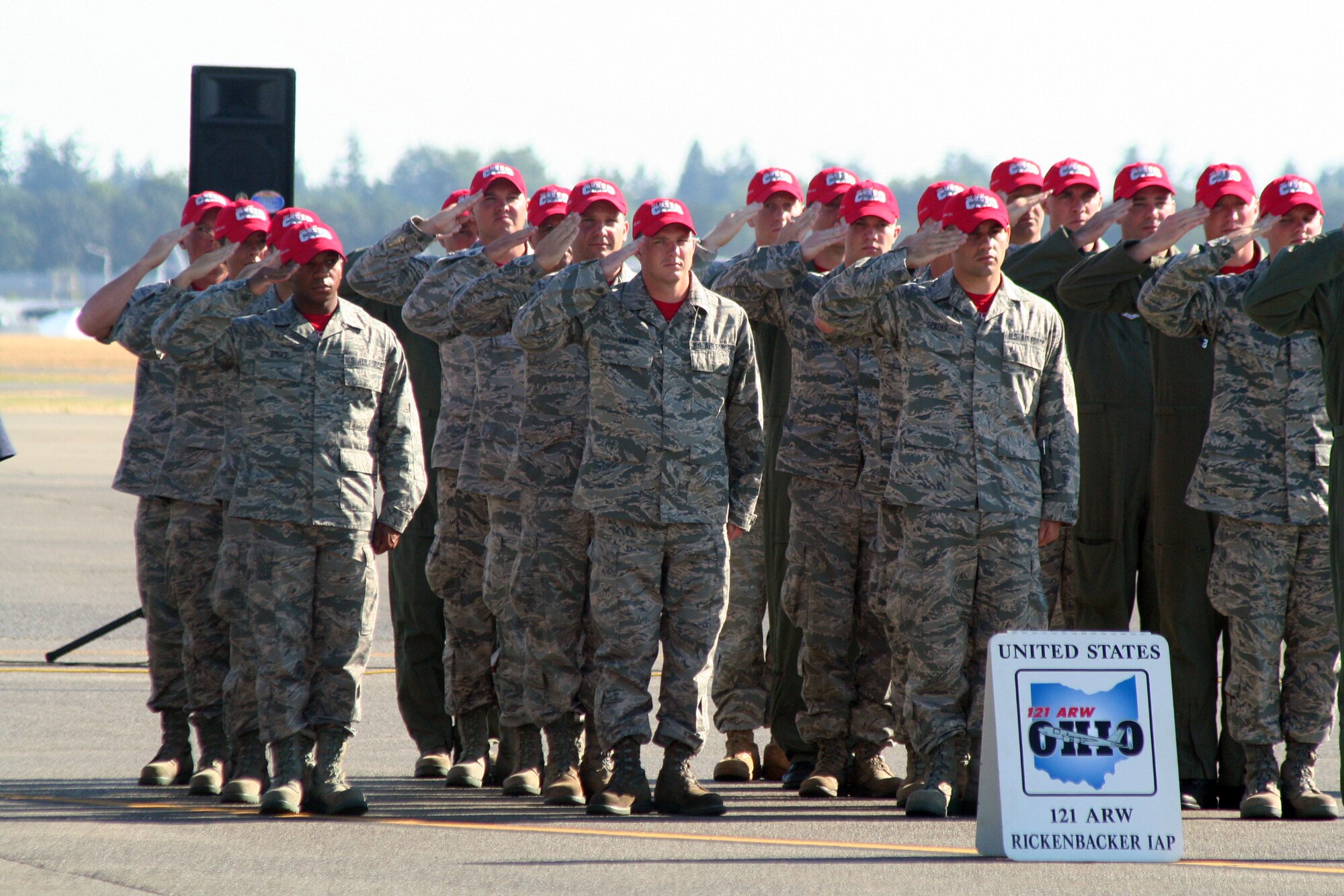 Participants for Air Mobility Rodeo 2011 are shown in formation for opening ceremonies for Rodeo on July 24, 2011, at Joint Base Lewis-McChord, Wash.  Rodeo 2011, sponsored by the Air Mobility Command, is the Mobility Air Force's readiness competition. This competition focuses on improving worldwide air mobility forces' professional core abilities. More than 150 teams and 3,000 people from the Air Force, and Air Force Reserve, as well as allied nations are participating in Rodeo. (U.S. Air Force Photo/Master Sgt. Scott T. Sturkol)