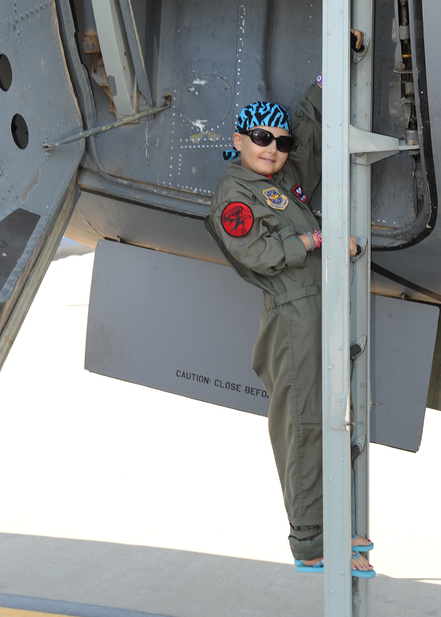 MCCONNELL AIR FORCE BASE, Kan.  – Mikala Hodgens, age nine, from Wichita, Kan., became an honorary pilot and member of the 350th Air Refueling Squadron July 20, 2011, McConnell Air Force Base, Kan.  Mikala was selected for the Pilot for a Day program through a partnership with Wesley Medical Center, Wichita, Kan.  (U.S. Air Force photo/ Airman 1st Class Katrina M. Brisbin)