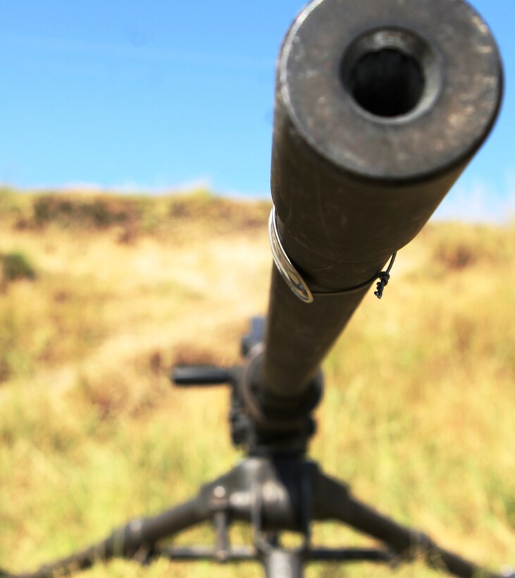 An M2 .50 caliber machine gun, sits here July 25 before being fired by Georgian soldiers and Marine machine gunners from Machine Gun Platoon, Support Company, Anti-Terrorism Battalion, 4th Marine Division, during training here July 25 for Exercise Agile Spirit 2011.  Agile Spirit is designed to increase interoperability between Marines and the Georgian Armed Forces by exchanging and enhancing each other’s capacity in counterinsurgency and peacekeeping operations, including: small unit tactics, convoy operations, and counter-Improvised Explosive Device training.