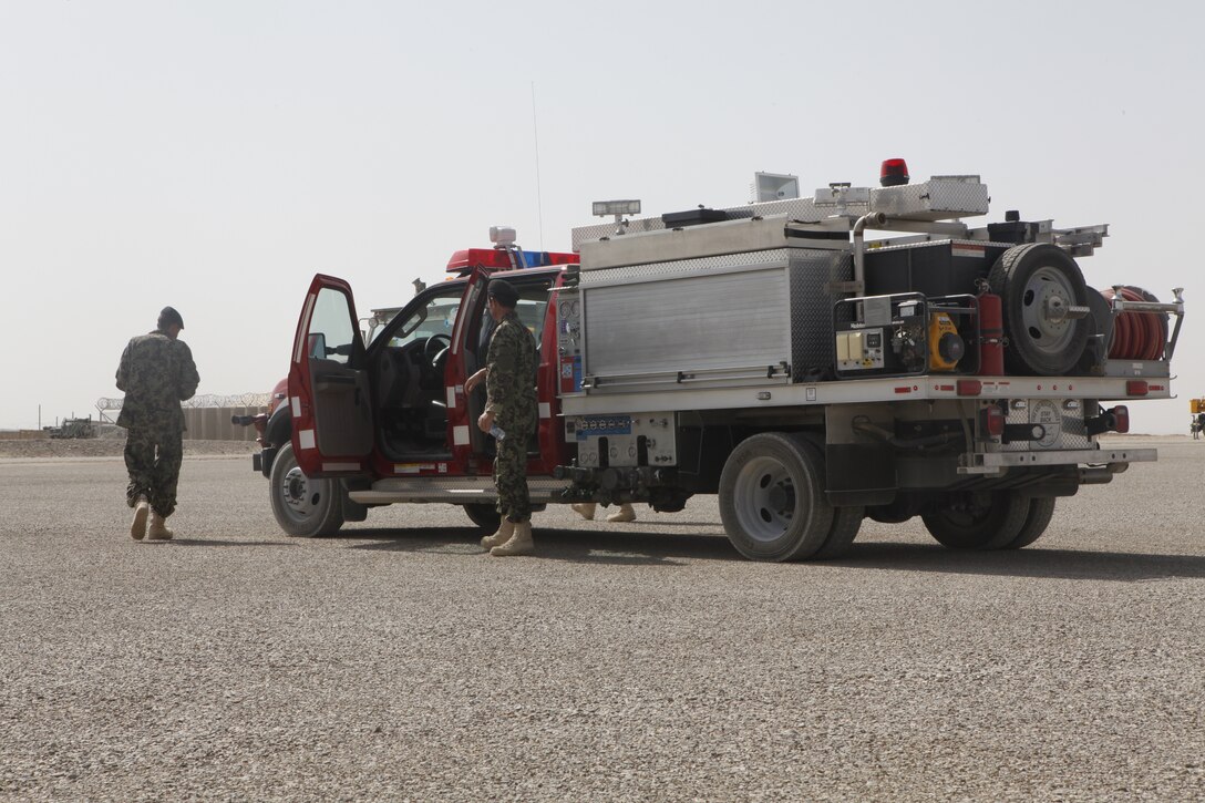 Aircraft rescue firefighters with Marine Wing Support Squadron 272 taught six Afghan National Army firefighters the basics of fire truck operations, extinguishing fires, and rescue saw techniques at Forward Operating Base Delaram II, Afghanistan. “I’ve learned a lot and I want to say thank you to the Marines for all the time they spent here with us,” said Sgt. Abdul Kitaliq, a firefighter with the Afghan National Army. “We are learning these trades for the future and the good of Afghanistan. We’ll make sure to use teamwork and share these skills with the others.”