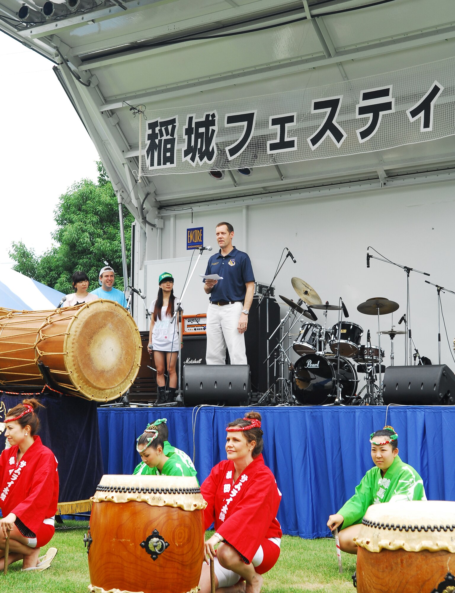INAGI CITY, Japan -- Col. Todd Freece, 374th Mission Support Group commander, from Yokota Air Base, Japan, gives remarks during the opening ceremony of the 31st annual Inagi Festival held at Tama Hills Recreation Center, Inagi City, Japan, July 24, 2011. The event included entertainment, food and activities for children. (U.S. Air Force photo/Staff Sgt. Robin Stanchak)  