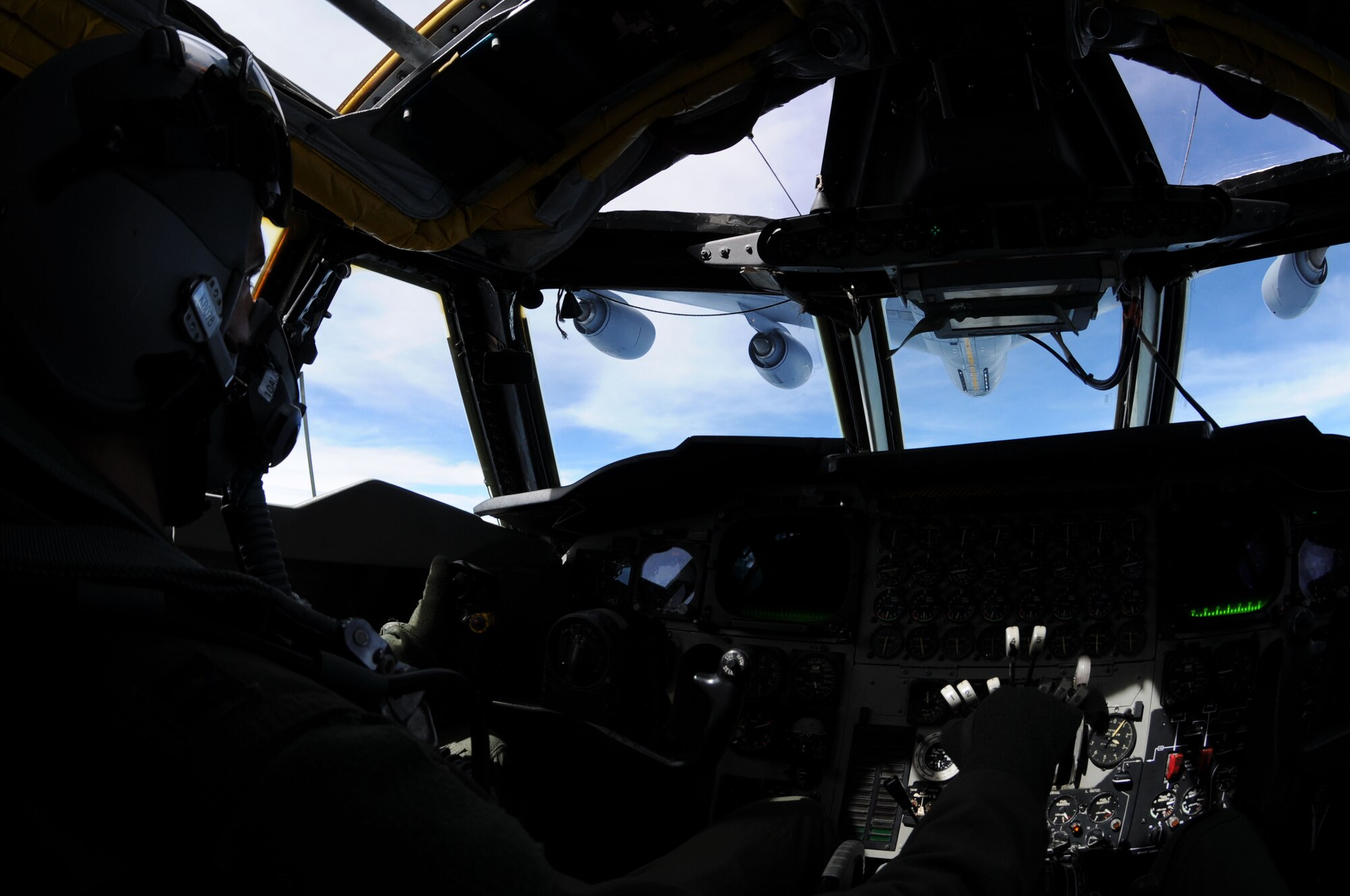 Capt. Russ Kirklin, 96th Expeditionary Bomb Squadron pilot, refuels from a KC-135 out of the 190th Air Refueling Wing, Topeka, Kansas, in preparation for the 13-hour training sortie to Talisman Sabre, July 25. Exercise Talisman Sabre is designed to train Australian and U.S. forces to plan and conduct Joint Combined Task Force operations to support and strengthen defense capabilities to protect Australia and its
national interests. (U.S. Air Force photo/ Senior Airman Carlin Leslie)


