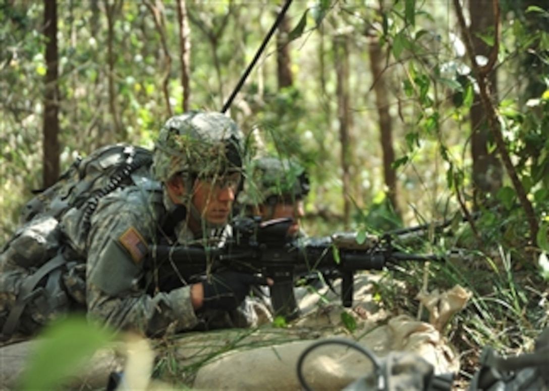 U.S. Army 1st Lt. Joseph Shane, a platoon leader assigned to the 2nd Battalion, 23rd Infantry Regiment, 4th Stryker Brigade, 2nd Infantry Division, participates in a simulated force on force exercise at the Shoalwater Bay Training Area in Queensland, Australia, during Talisman Sabre 2011 on July 19, 2011.  Talisman Sabre is a combined biennial exercise between the U.S. and Australian militaries designed to enhance both nationsí ability to respond to regional contingencies.  