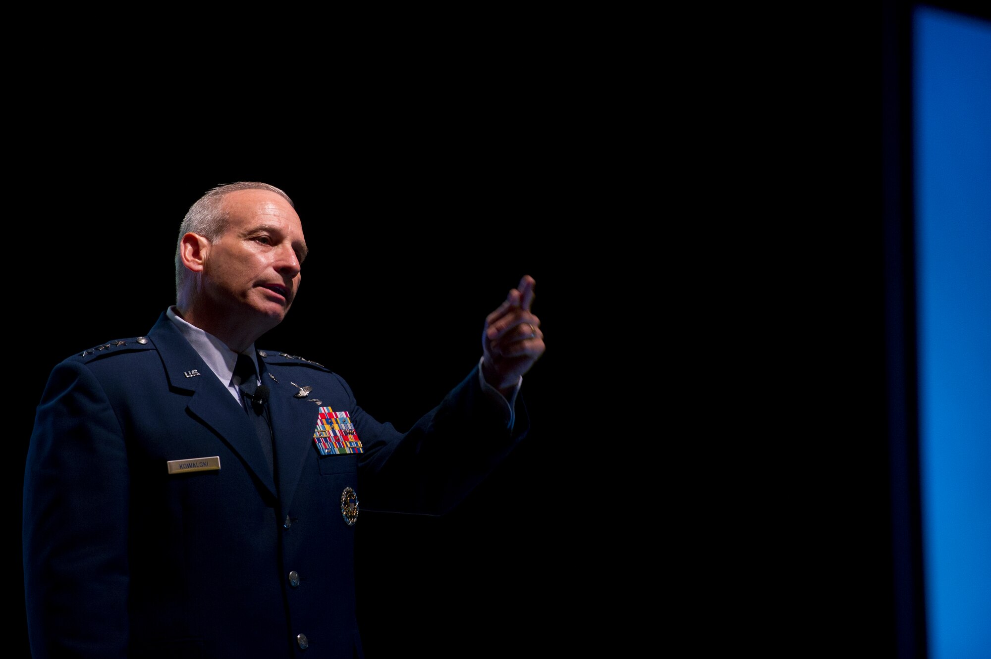 Lt. Gen. Jim Kowalski, the commander of Air Force Global Strike Command, speaks to Airmen about Global Strike Command and efforts to strengthen the nuclear enterprise July 26, 2011, the Air Force Sergeants Association's Annual Professional Airmen's Conference in San Antonio. Some 600 Airmen participated in the event.  (U.S. Air Force photo/Staff Sgt. Vernon Young)