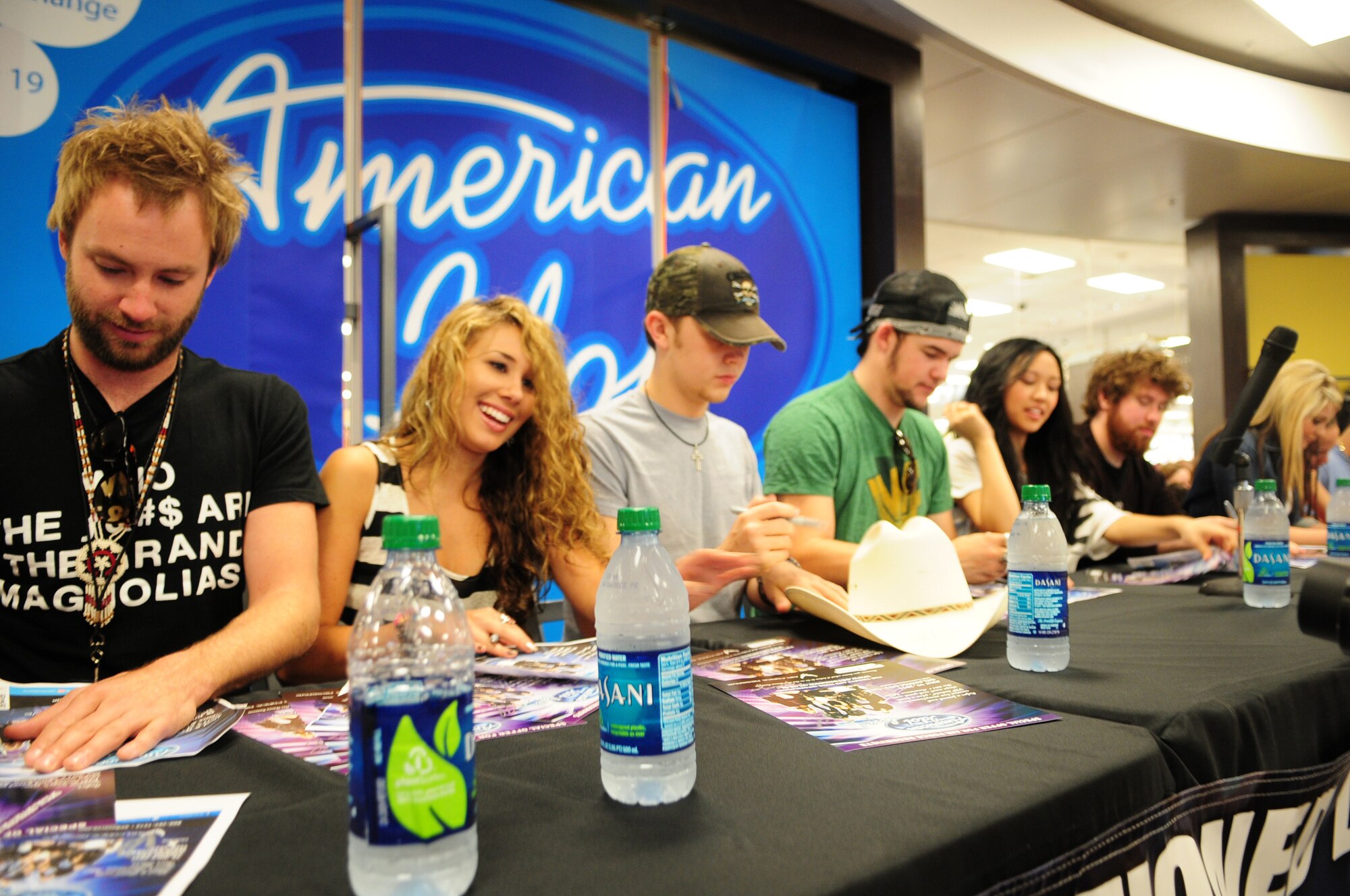 Eleven members of the 2011 American Idols tour visited Tinker Air Force Base July 19 thanks to the Air Force Reserve Recruiting Service's "Get One Now" program. More than 2,000 military members and their families attended the event to get autographed photos and have their pictures taken with their favorite entertainer.

