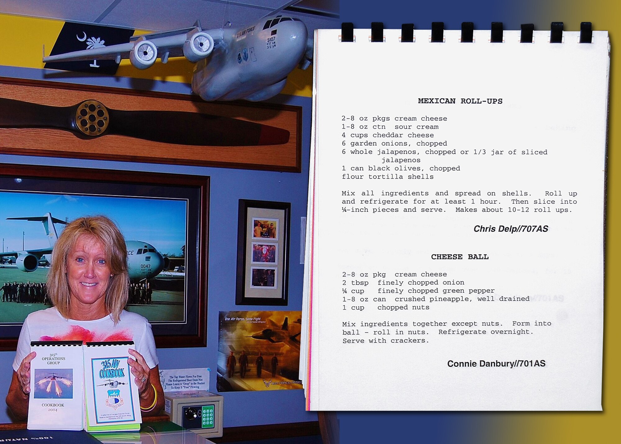 Connie Danbury, 315th Operations Support Squadron, who is putting together a third edition 315th Airlift Wing Cookbook put together several cookbooks for the 315, is asking for recipe submission from unit members and their spouses to be included in this latest edition. Proceeds from cookbook sales will go to a Charleston area charity. (Courtesy photo)