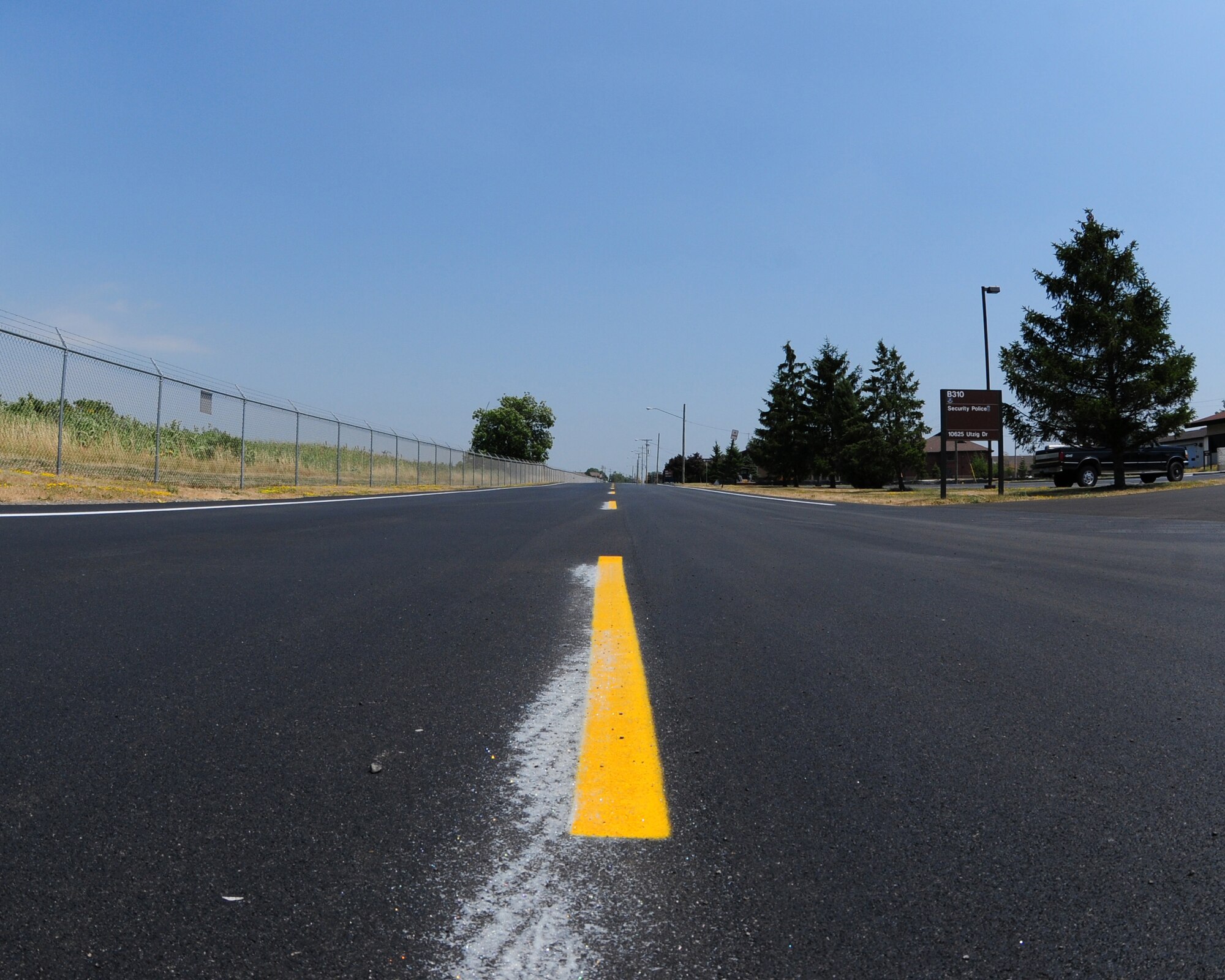 One of many roadways and parking lots that have been recently resurfaced throughout the base. (U.S. Air Force photo by Peter Borys)