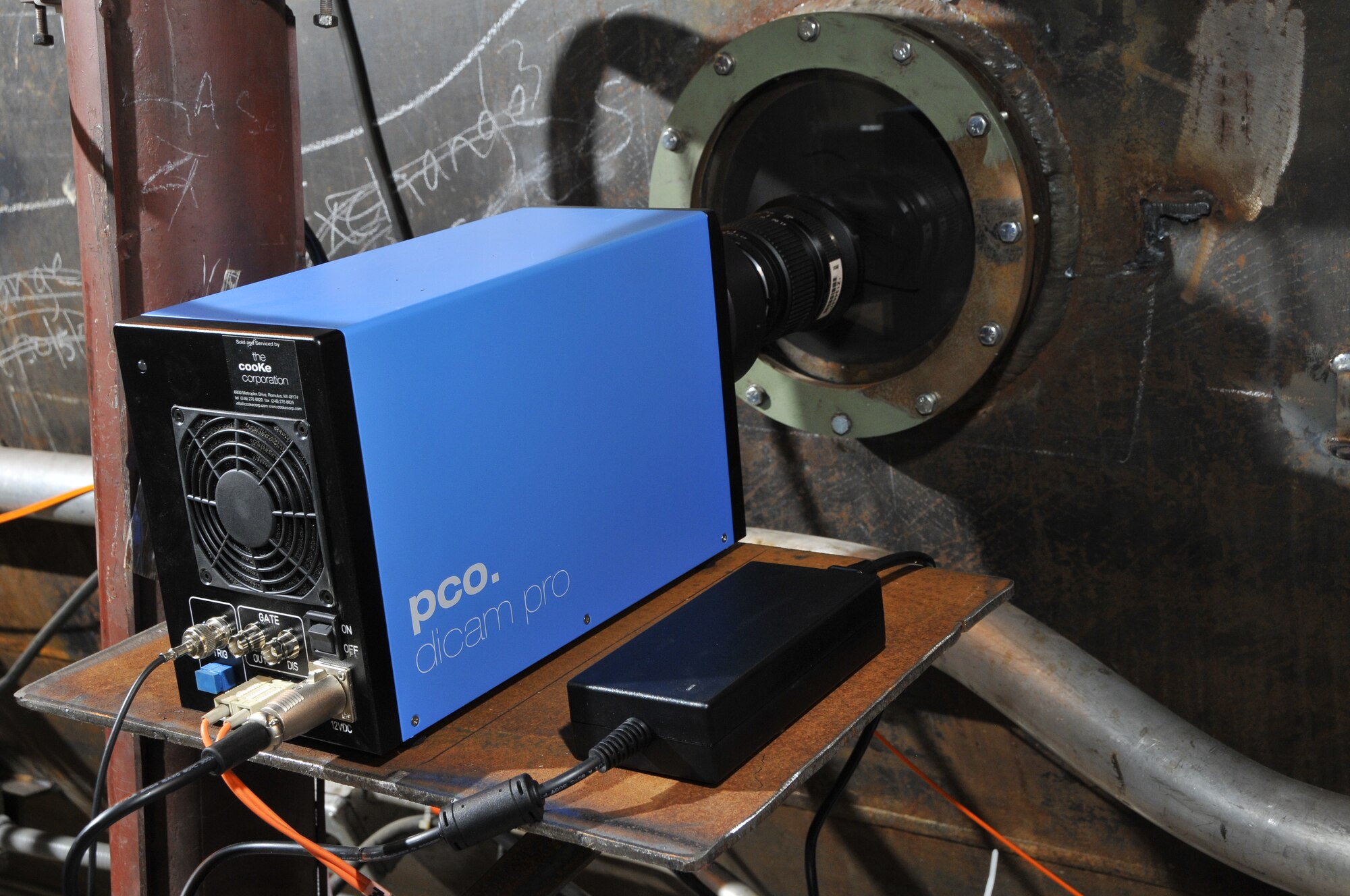 New equipment installed at AEDC’s Hypervelocity Ballistics Range G consists of a Dicam Pro camera made by the Cooke Corporation and a Quantel Laser CFR200. The new system for taking digital photos of projectiles in the range is less cumbersome and cuts back on time that was previously spent processing film. (Photo by Rick Goodfriend)