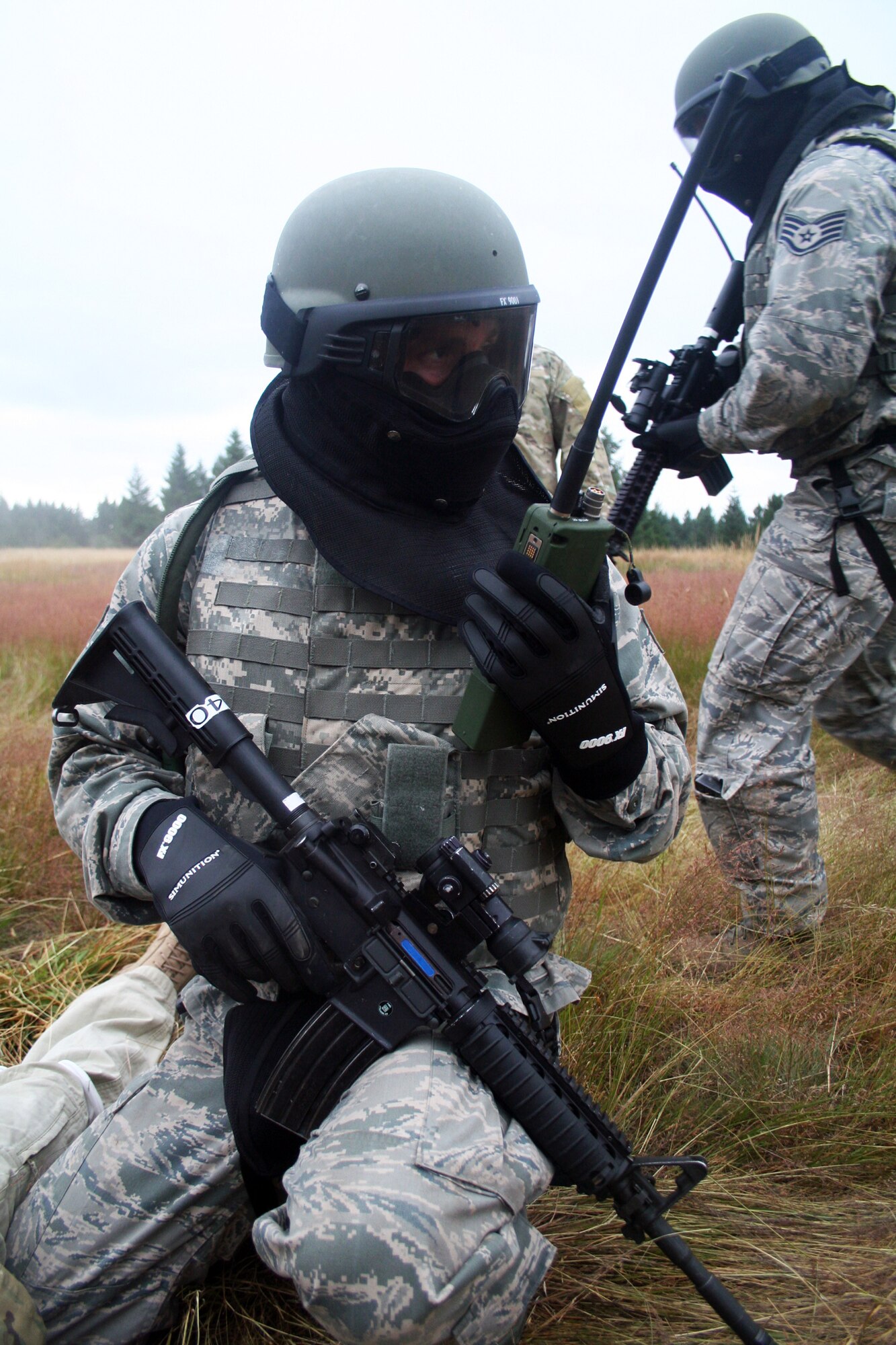 Security forces Airmen participate in the security forces tactics team competition for Air Mobility Rodeo 2011 on July 25, 2011, at Joint Base Lewis-McChord, Wash. Collins is from the 421st Combat Training Squadron at Joint Base McGuire-Dix-Lakehurst, N.J. Rodeo 2011, sponsored by the Air Mobility Command, is the Mobility Air Force's readiness competition. This competition focuses on improving worldwide air mobility forces' professional core abilities. More than 150 teams and 3,000 people from the Air Force, and Air Force Reserve, as well as allied nations are participating in Rodeo. (U.S. Air Force Photo/Master Sgt. Scott T. Sturkol)