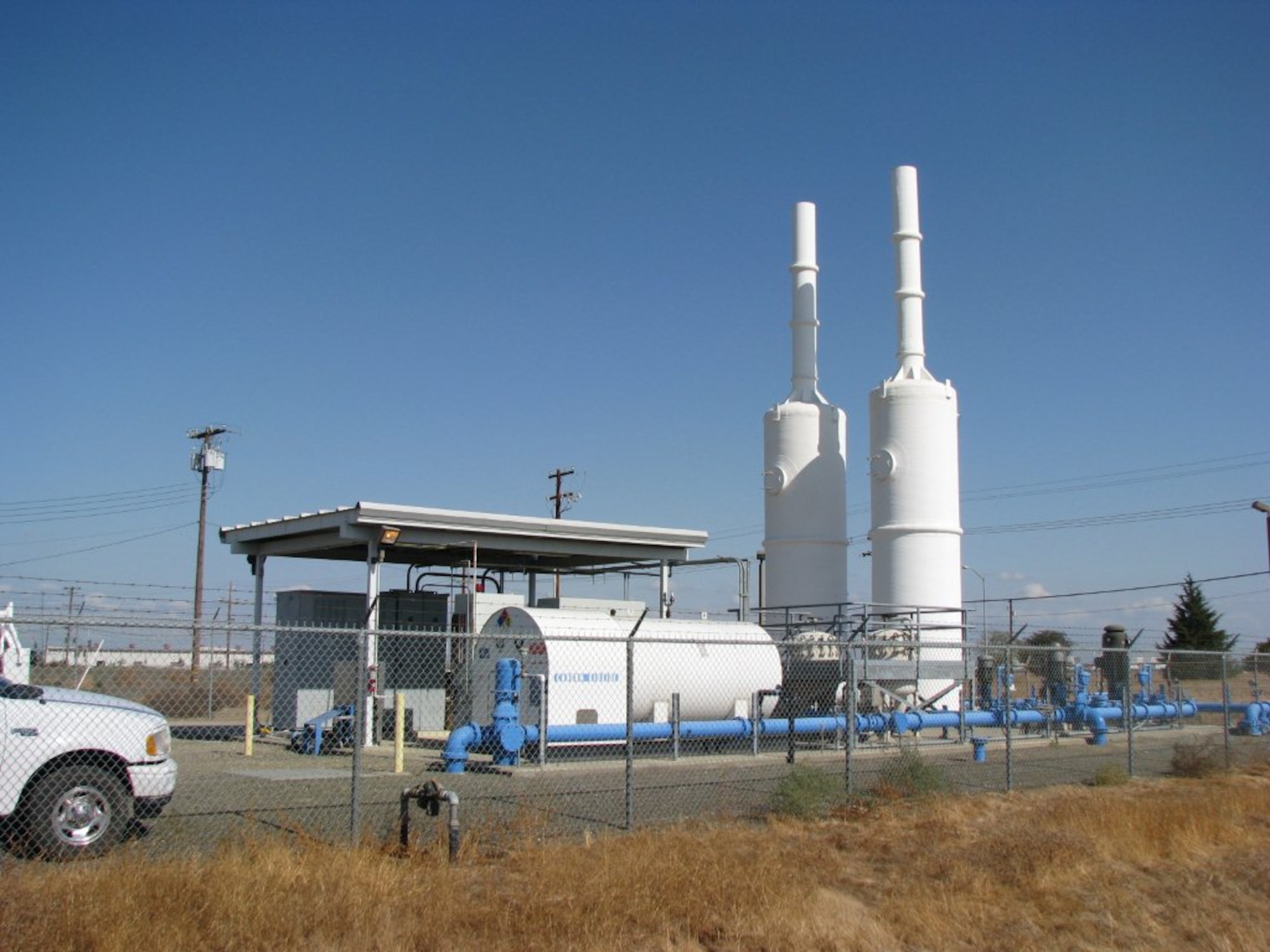 Mather's Main Base/Strategic Air Command Groundwater Treatment Plant relies on two air stripping towers to treat remove contaminants from deep below ground surface. This July, the system received US EPA's stamp of approval that it is operating properly and successfully.
