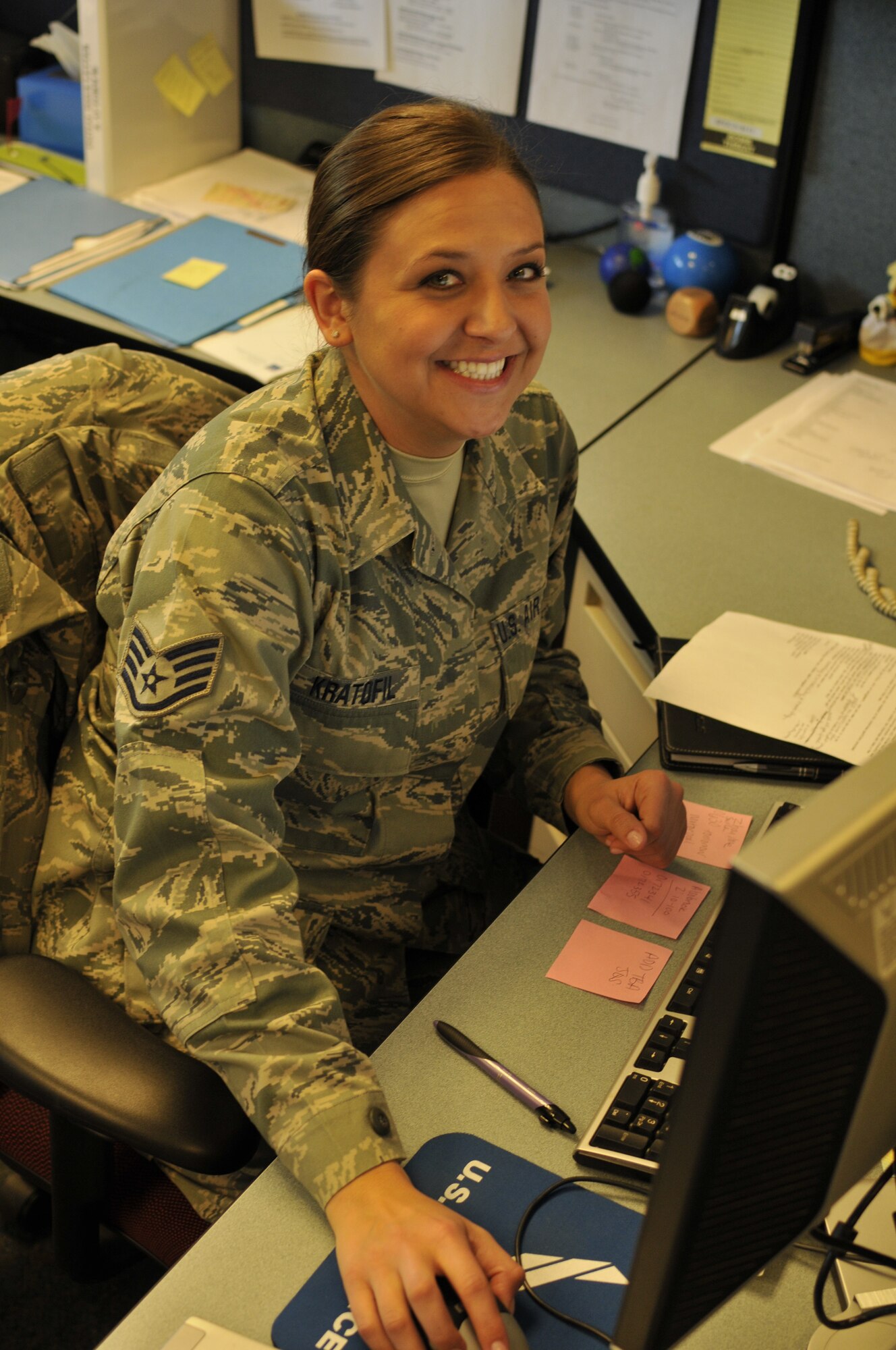 Staff Sgt. Andrea Kratofil, unit training manager and unit deployment manager for the 129th Logistics Readiness Squadron, is featured as the June 2011 Portrait of a Professional. (California Air National Guard photo by Staff Sgt. Kim Ramirez)
