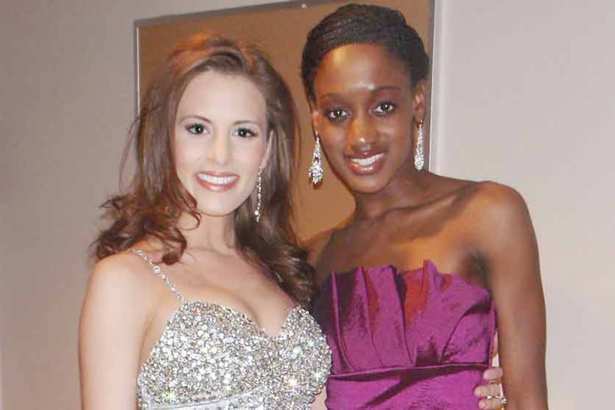 Brandy Wendler (left), the newly-crowned Mrs. Alaska – United States, and a fellow competitor pose at the pageant April 2. Wendler’s husband is a pilot with the 517th Airlift Squadron on Joint Base Elmendorf-Richardson. (Courtesy photo)