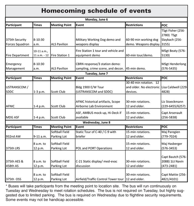 Homecoming schedule of events.