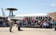 Maj. Gen. David Gillett, Oklahoma City Air Logistics Center commander, speaks to ALC and Boeing personnel during a “halftime” celebration ceremony here May 17. The ceremony recognized the efforts of all those responsible for the early completion of the physical install of upgrades for the first aircraft in the fleetwide Block 40/45 E-3 modification program. The aircraft is ready for the functional phase and operation checks. Air Force photo by Margo Wright
