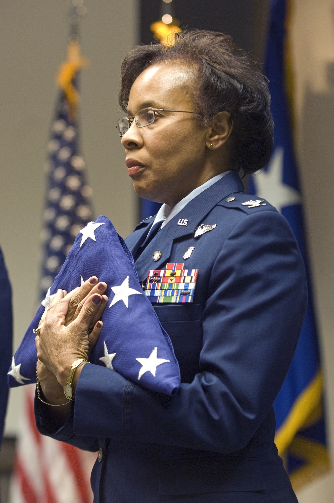 Col. Janet Taylor, at her retirement ceremony May 25. (Air Force photo by Rob Densmore)