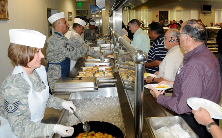 Former members of the 144th Fighter Wing gathered in Fresno, Calif. on May 26, 2011 for the annual Retiree’s Breakfast hosted by the installation.  The breakfast is served by current 144th members and is just one of the forums for the retirees to keep in touch with activities taking place . (U.S. Air Force photo by Senior Master Sgt. Chris Drudge/released)