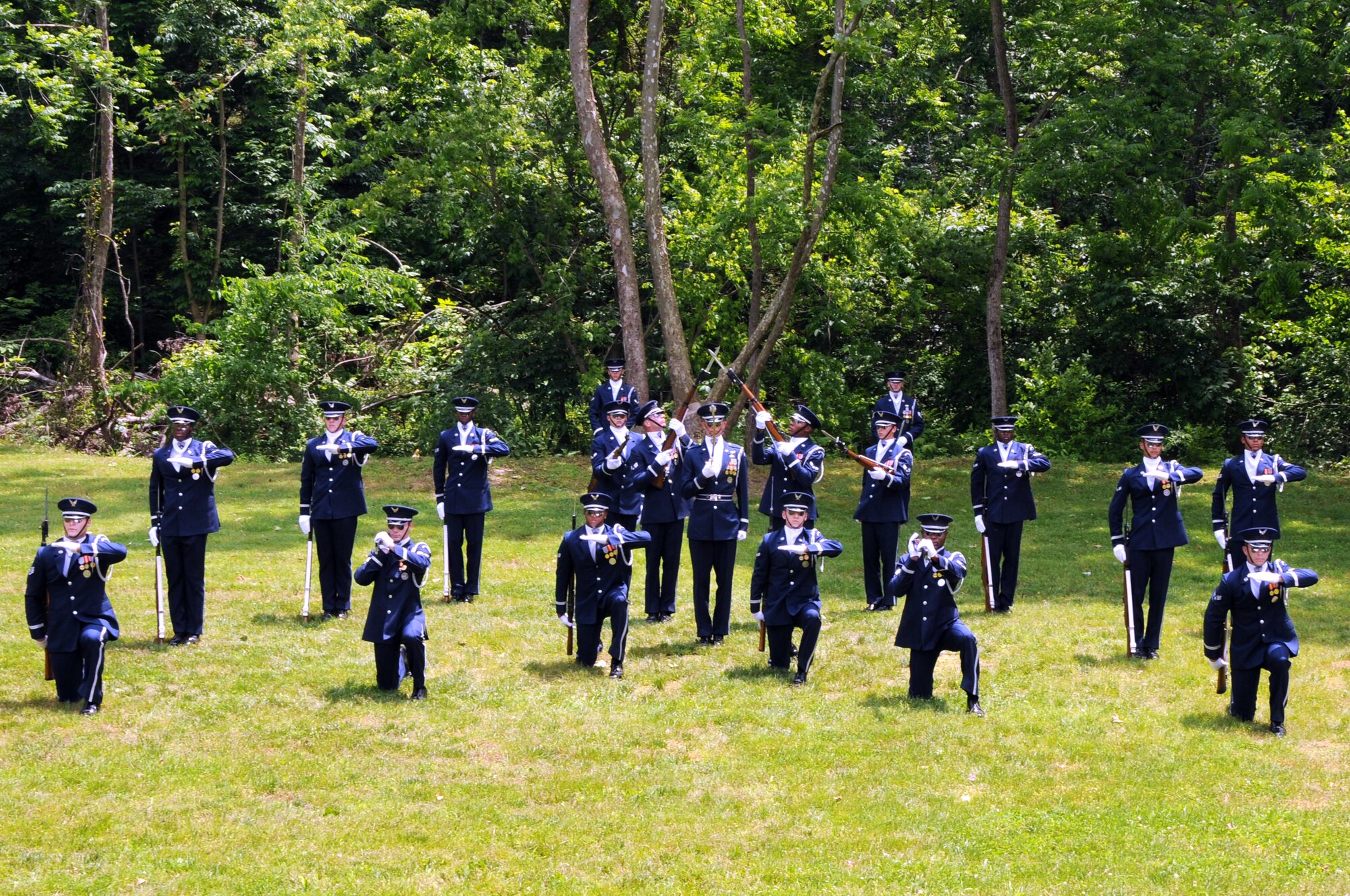 The U.S. Air Force Honor Guard Drill Team performs for the Disable Veterans Association's Memorial May 27 at the Historic Jordan Springs event and cultural centre, Jordan Springs, Va. Each branch of service was represented at the Memorial Day event titled "Remembering & Recognizing our Men and Women in Uniform." (U.S. Air Force photo by Airman 1st Class Tabitha N. Haynes)
